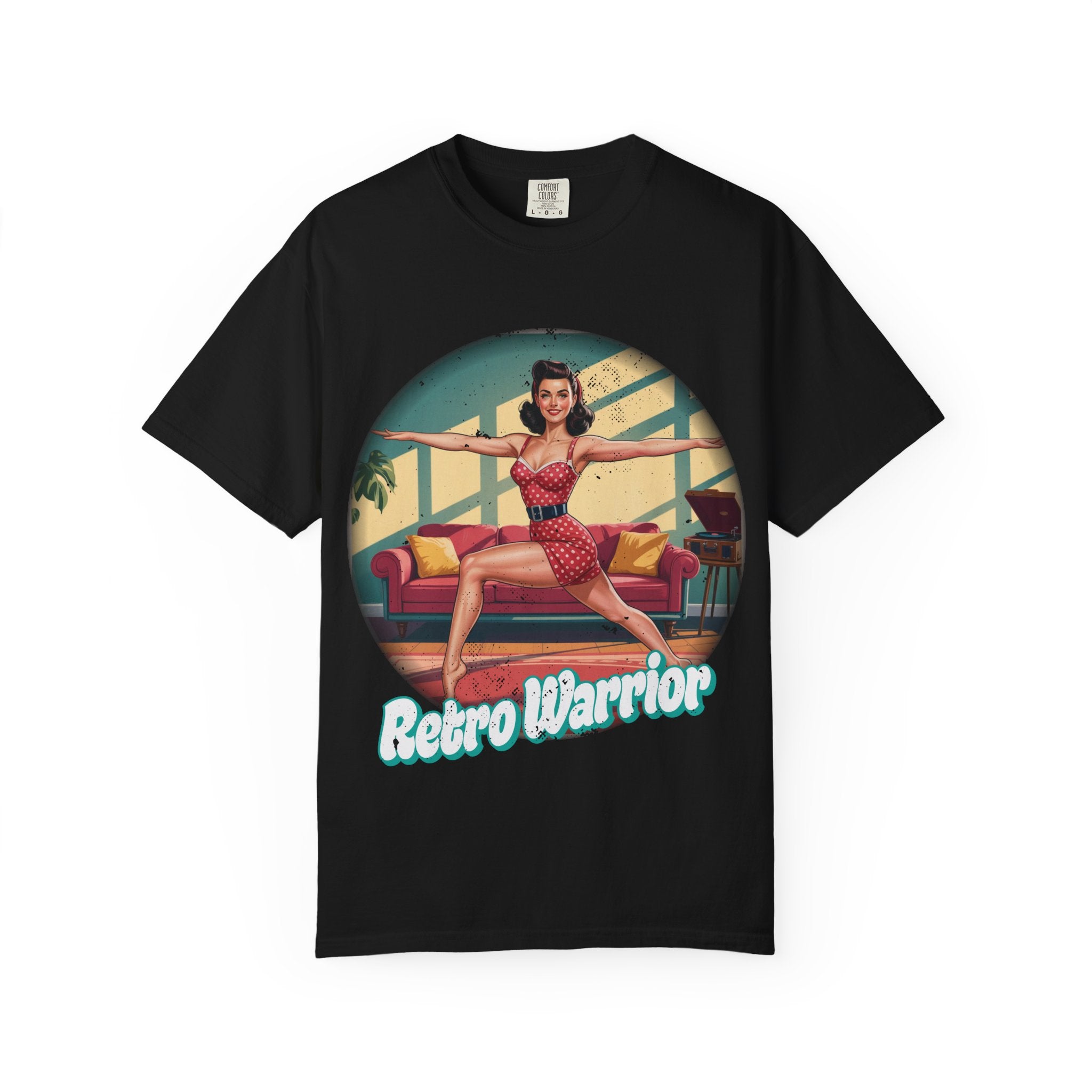 Retro Warrior Yoga Pin-Up Graphic Tee – Vintage Fitness Aesthetic T-Shirt