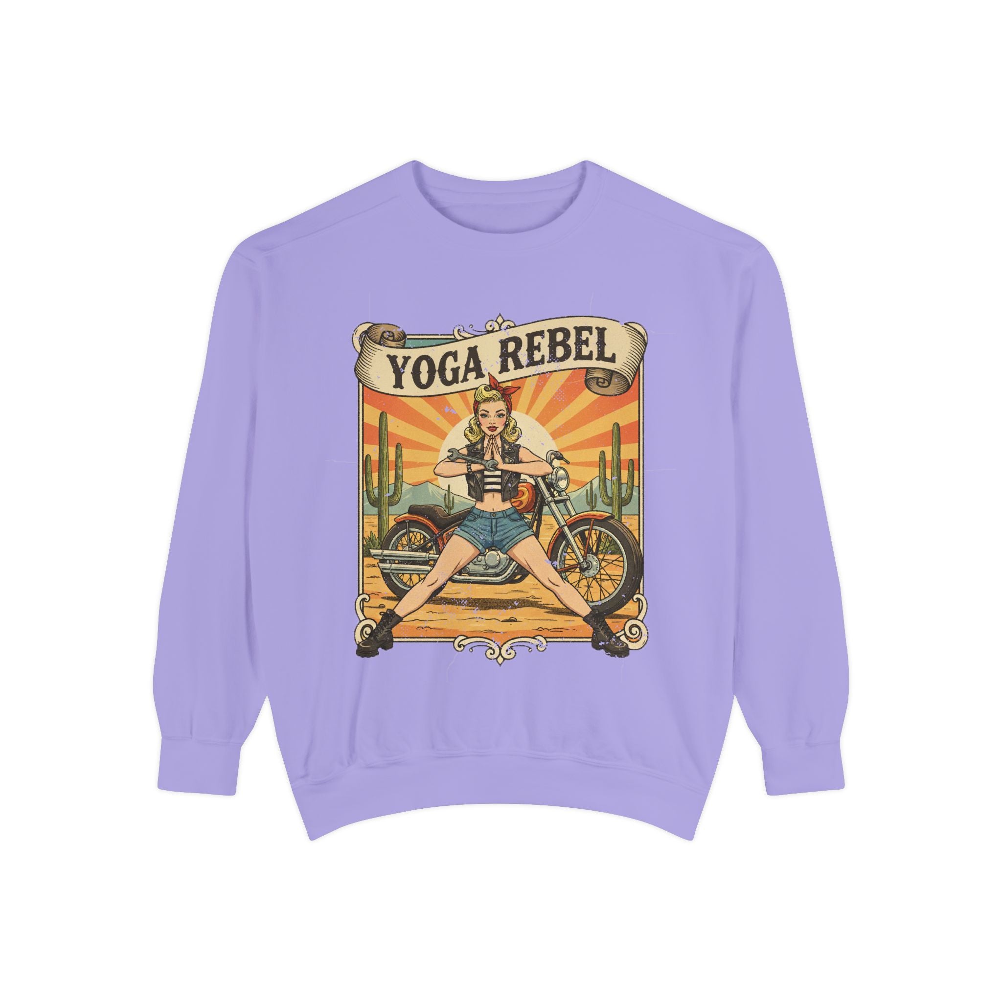Yoga Rebel Retro Sweatshirt – Vintage Biker Girl Motorcycle Graphic Pullover