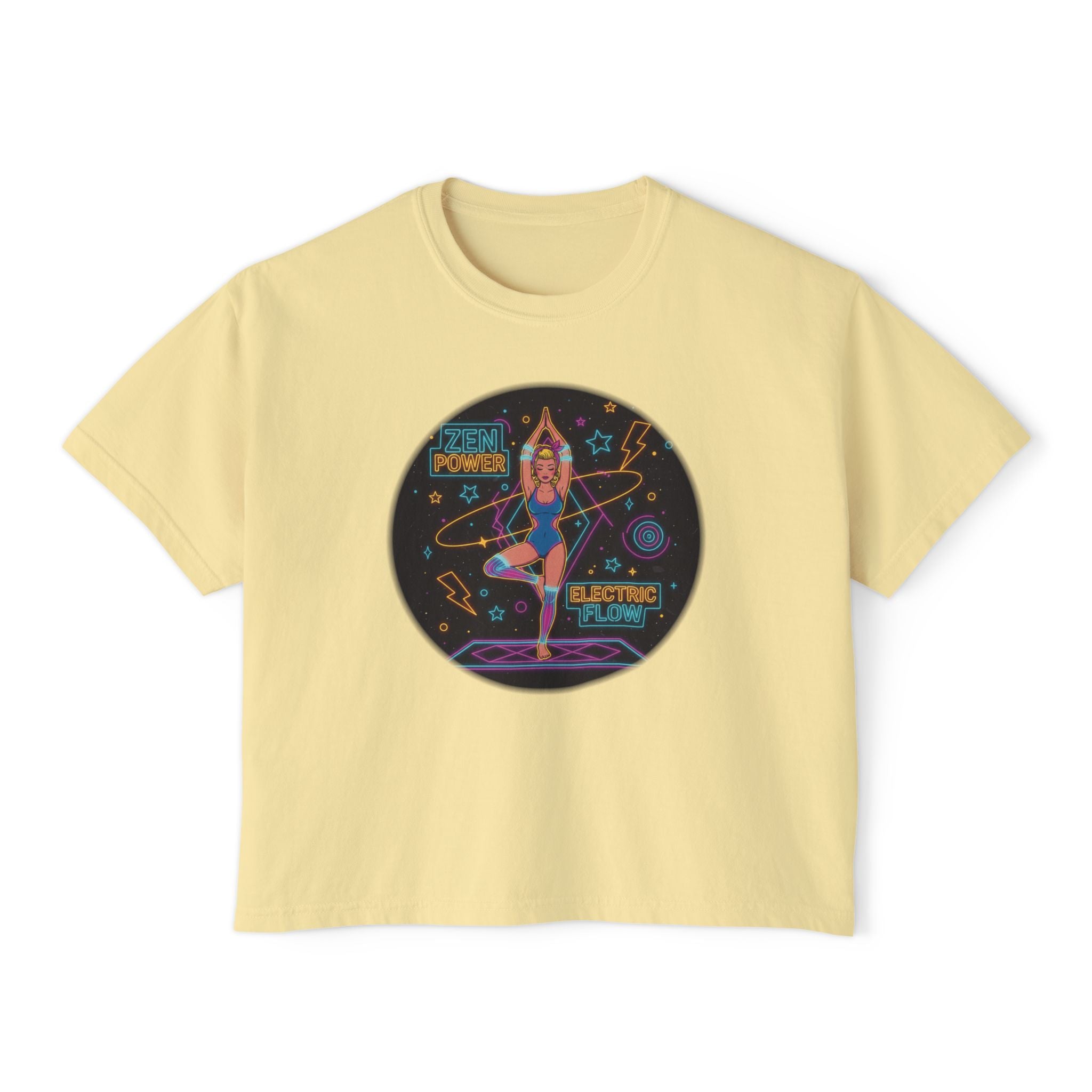 Zen Power Electric Flow T-Shirt – Retro Neon Graphic Yoga Tee
