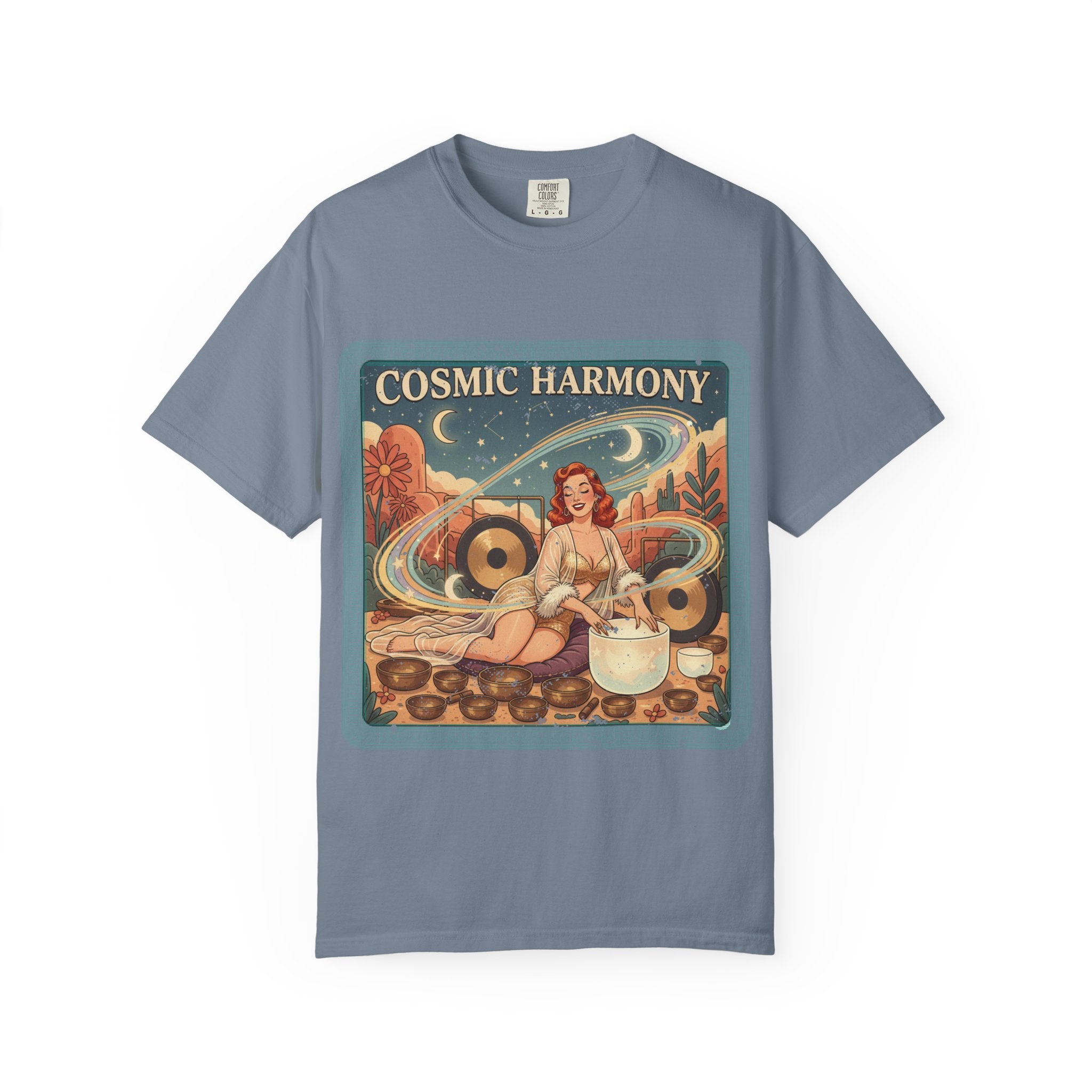Cosmic Harmony Vintage T-Shirt – Retro Sound Healing Crystal Bowl Graphic Tee