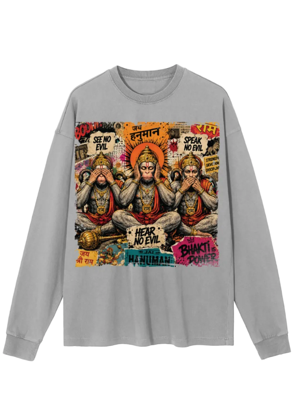 Hanuman Three Wise Monkeys Vintage Washed Long Sleeve