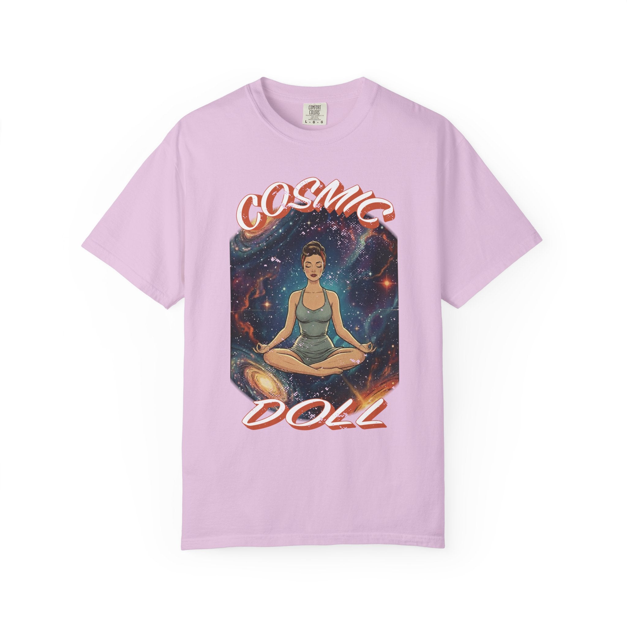 Cosmic Doll Retro Graphic T-Shirt – Vintage Galaxy Meditation Zen Tee