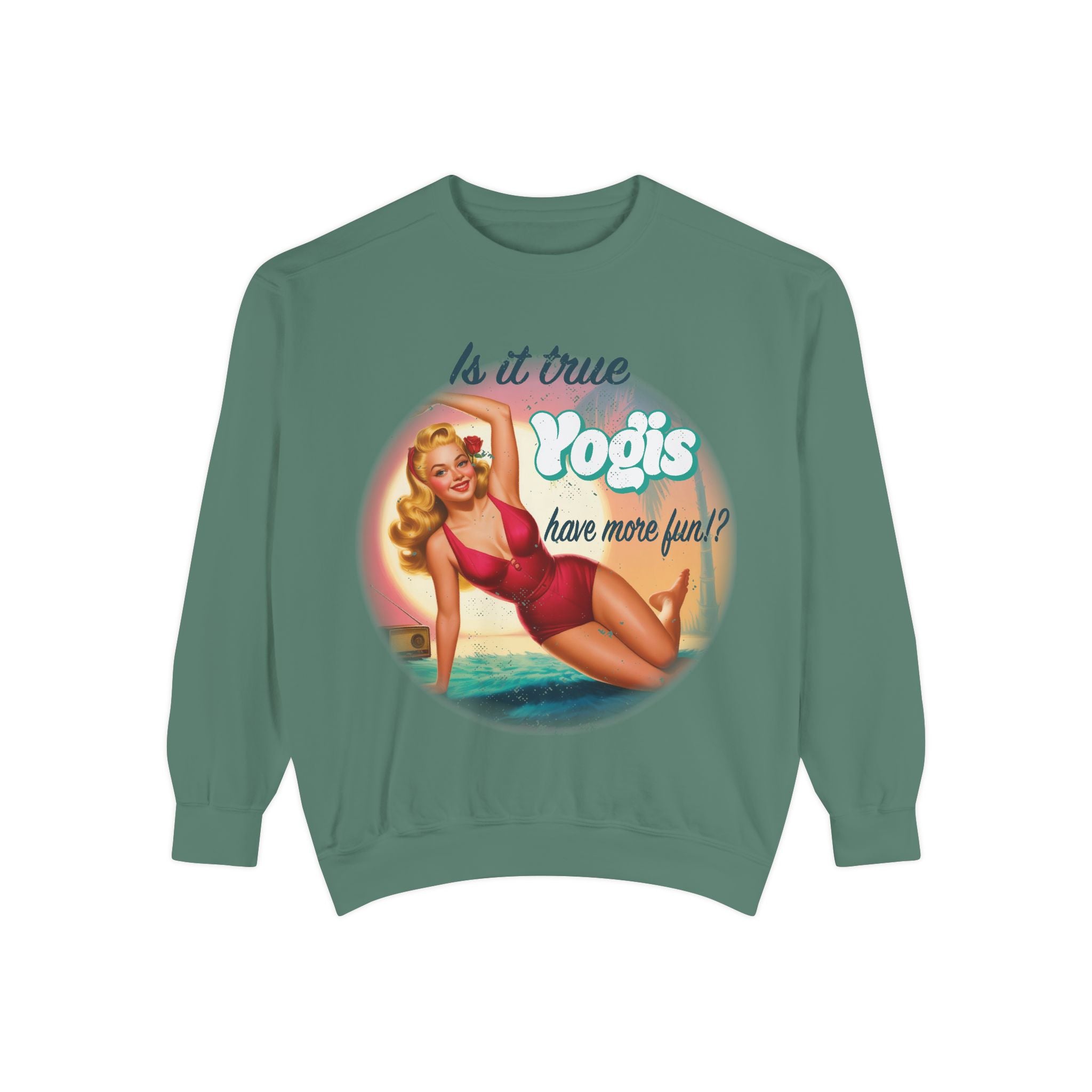 "Yogis Have More Fun" Vintage Pin-Up Sweatshirt – Retro Beach Aesthetic Pullover