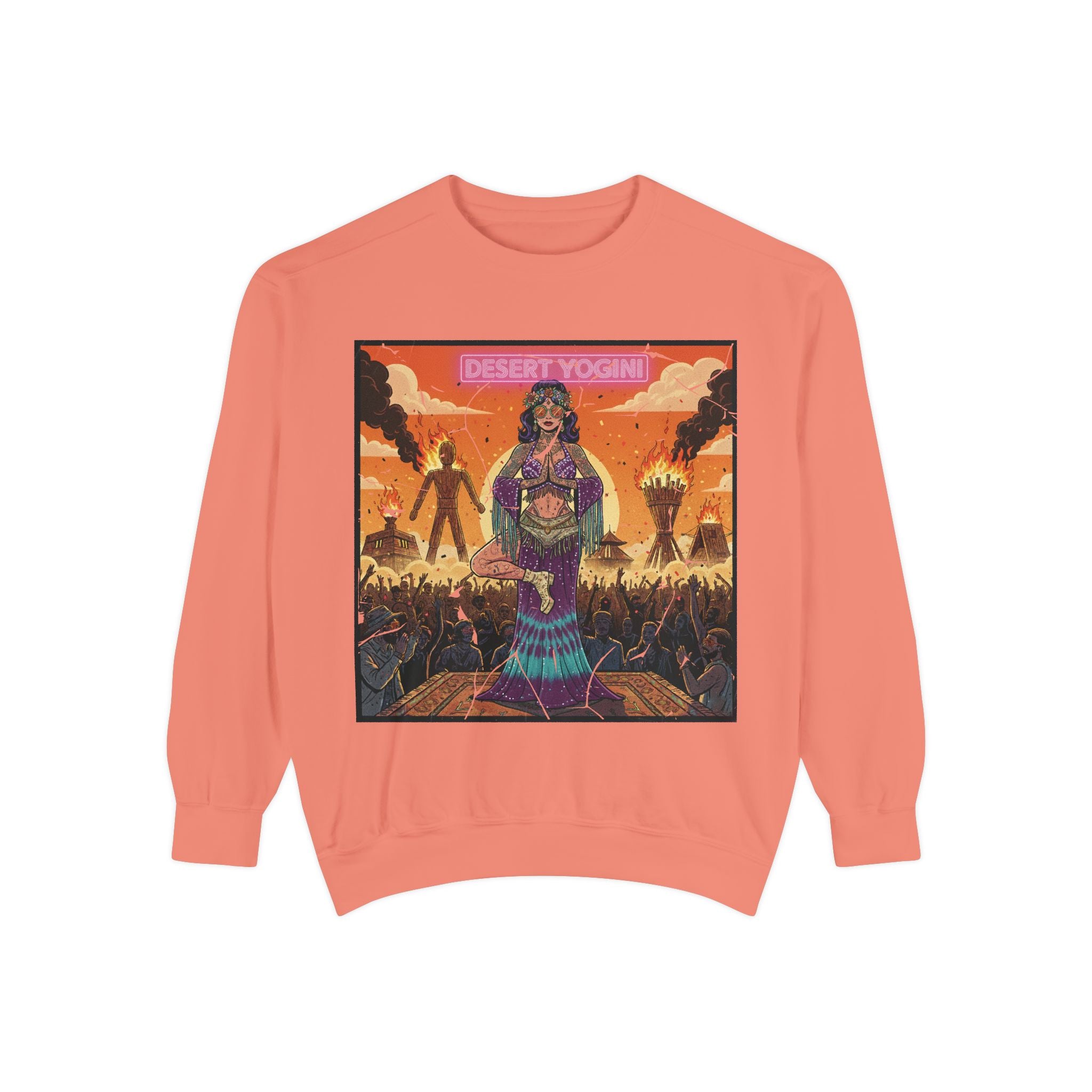 Desert Yogini Retro Sweatshirt – Vintage Festival Style Yoga Pullover – Boho Comic Art Graphic Tee