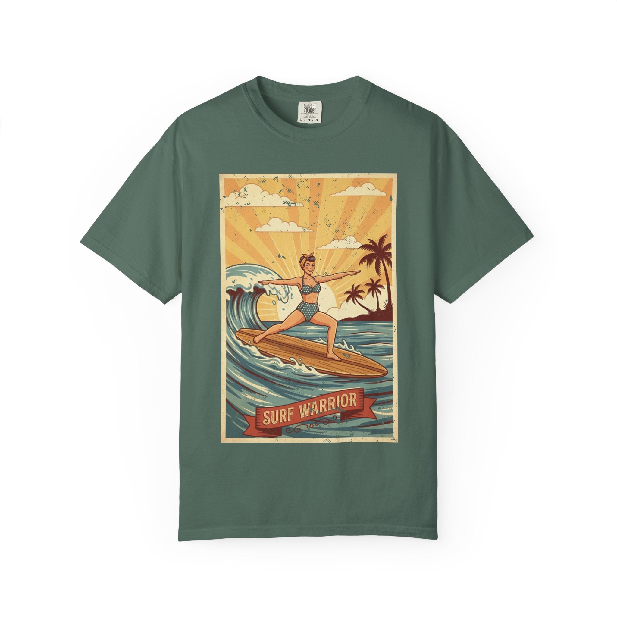 Surf Warrior Vintage T-Shirt – Retro Beach Yoga Warrior Pose Graphic Tee