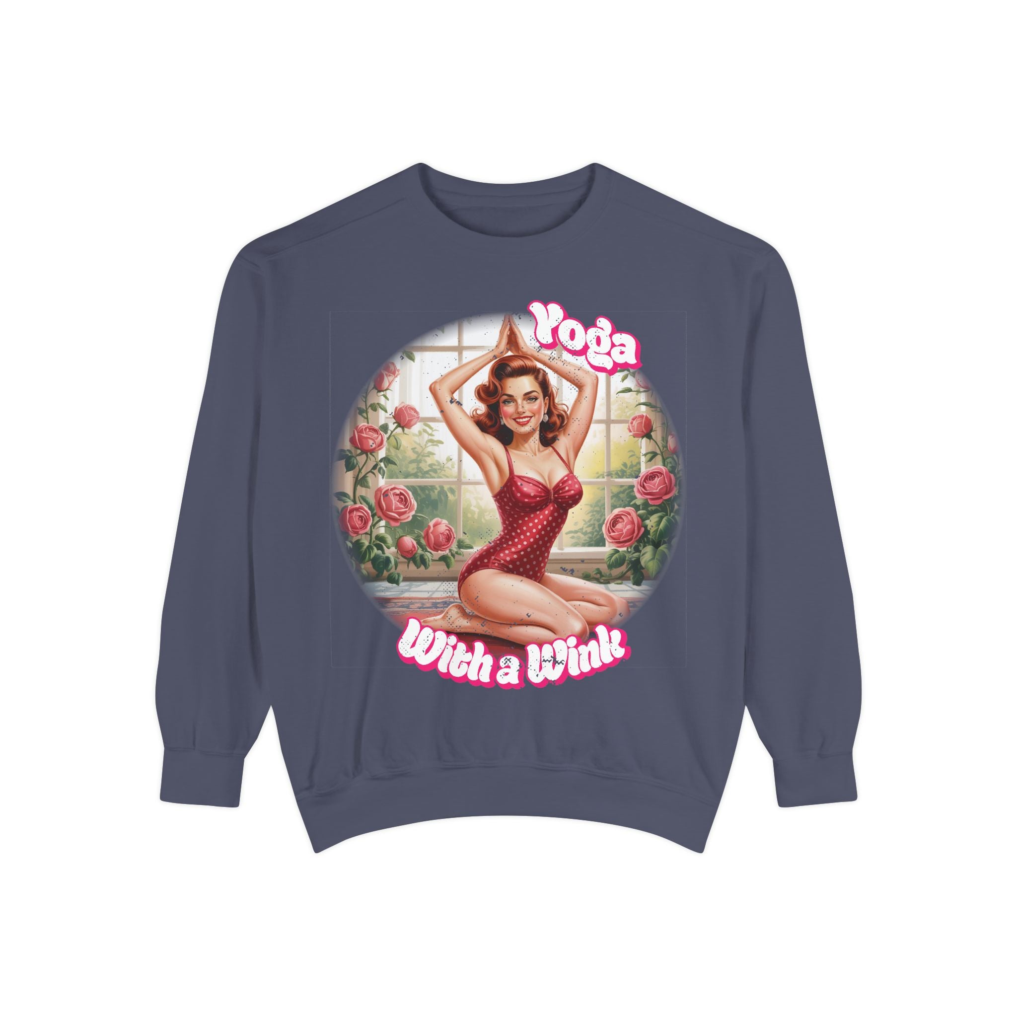 Retro Pin-Up Yoga Crewneck for Vintage Style & Spiritual Vibes