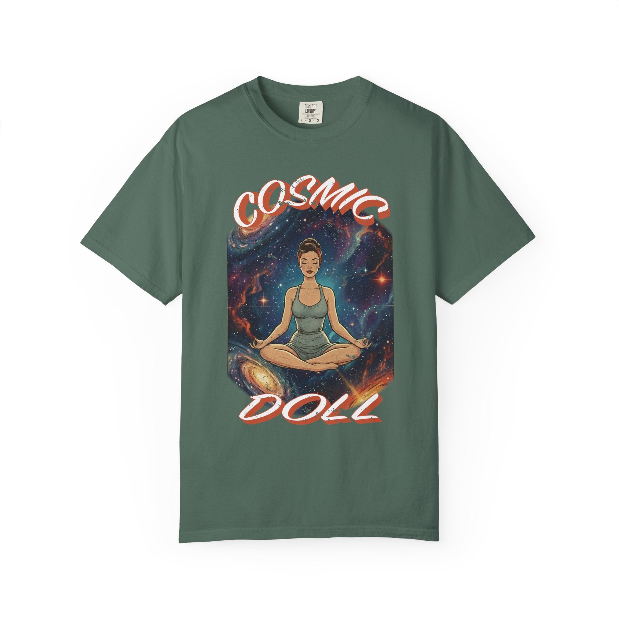 Cosmic Doll Retro Graphic T-Shirt – Vintage Galaxy Meditation Zen Tee