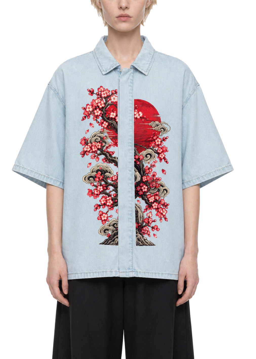 Japanese Cherry Blossom Shiva Vintage Wash Lyocell Shirt