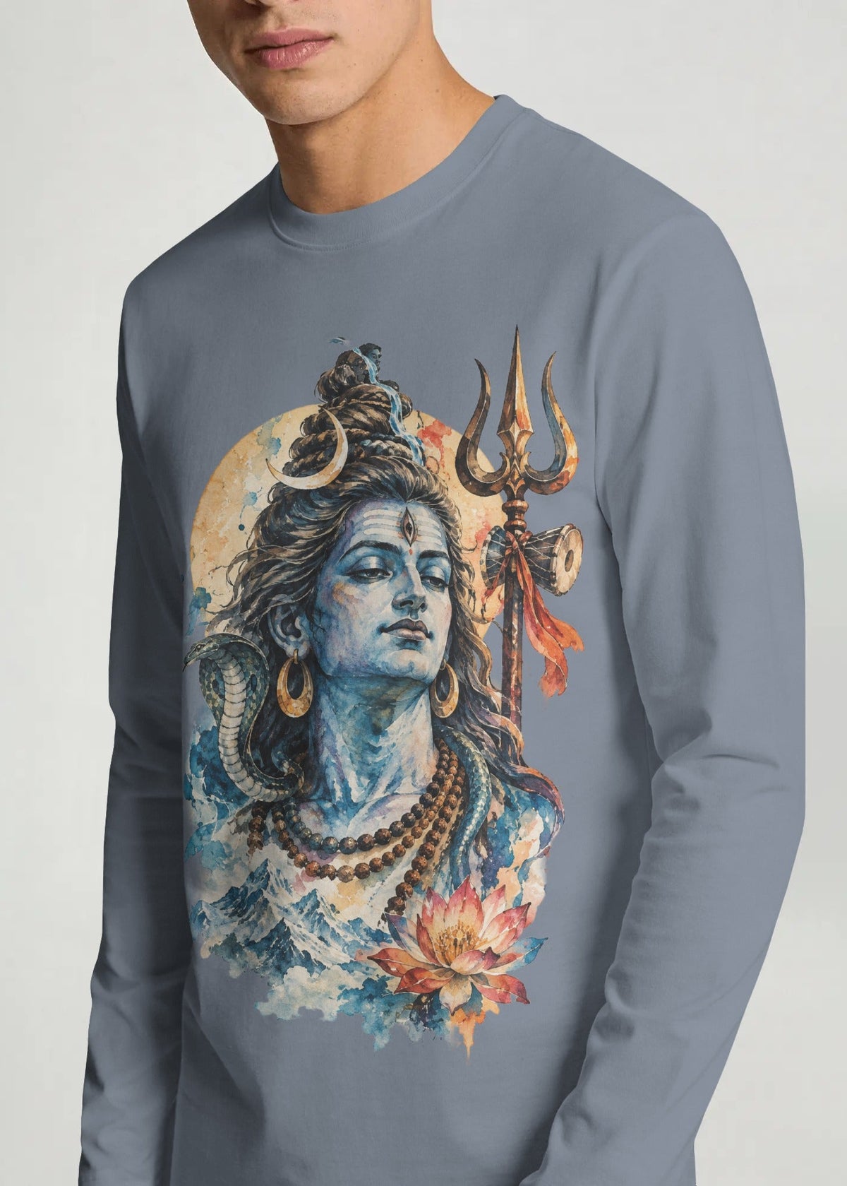 Lord Shiva Watercolor Tattoo Long Sleeve T-Shirt