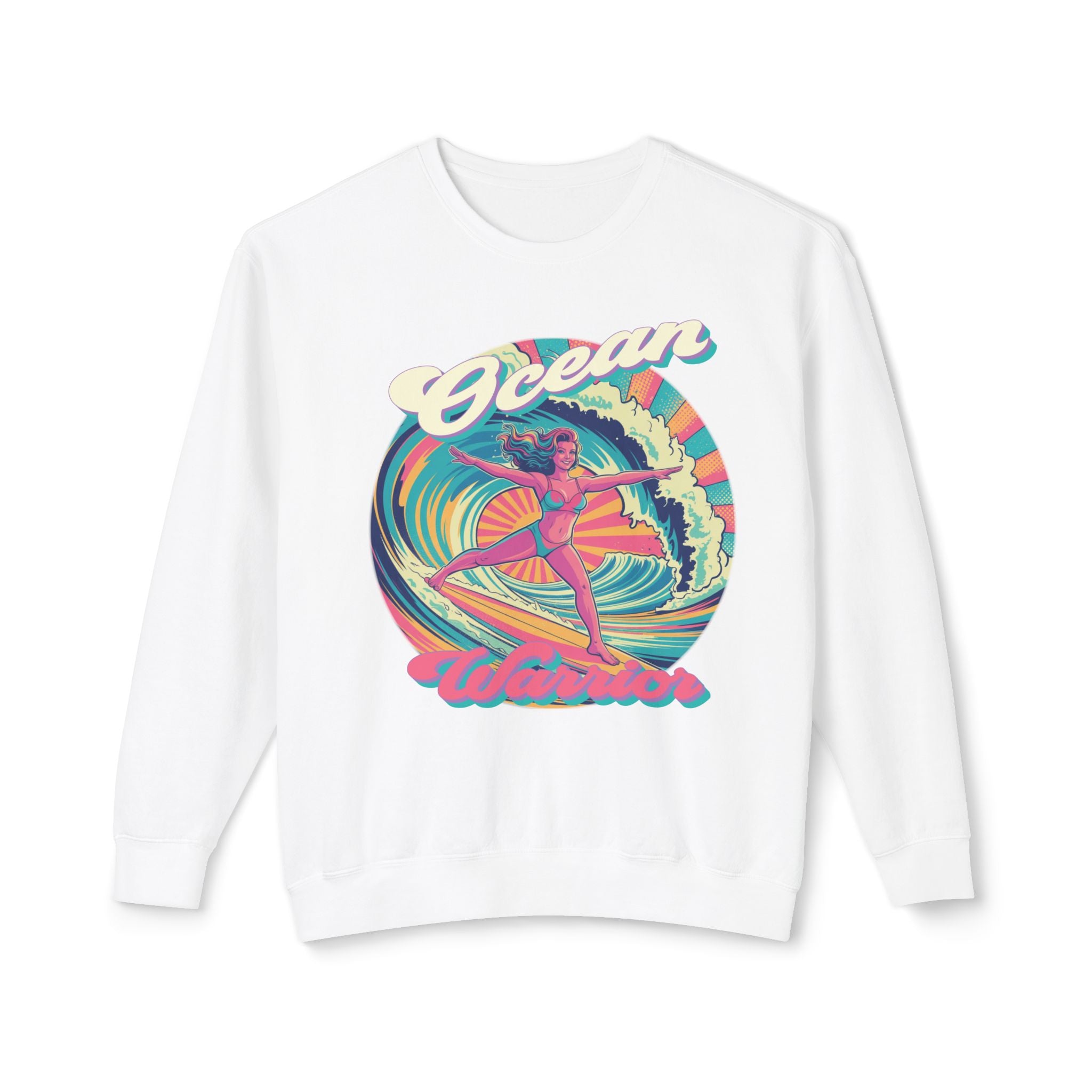 Ocean Warrior Retro Sweatshirt – Vaporwave Surf Aesthetic Graphic Pullover