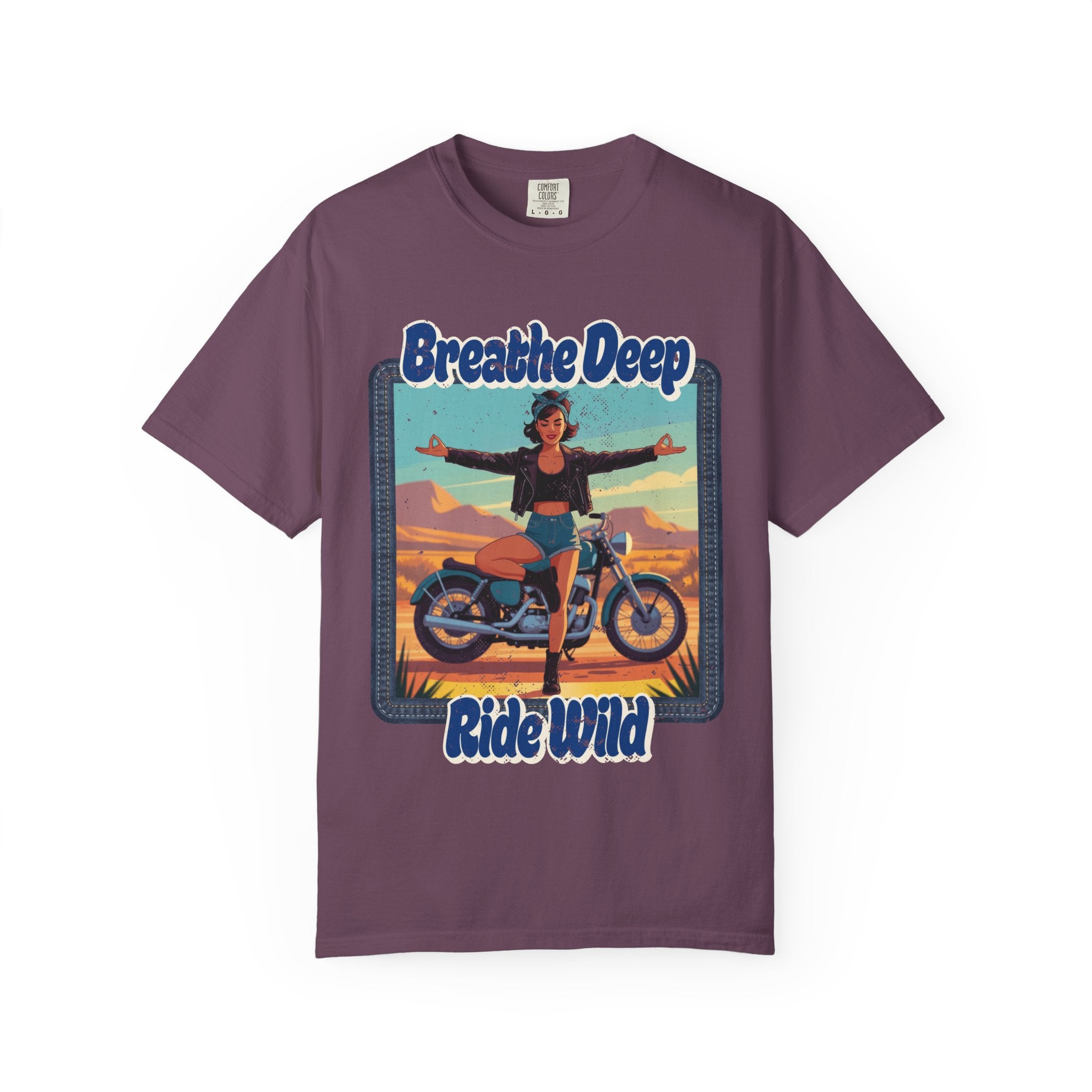 Breathe Deep Ride Wild T-Shirt – Vintage 1950s Biker Girl Yoga Graphic Tee