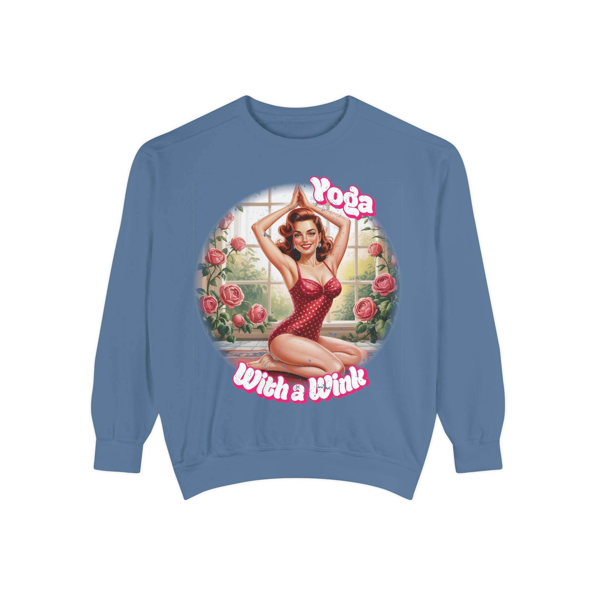 Retro Pin-Up Yoga Crewneck for Vintage Style & Spiritual Vibes