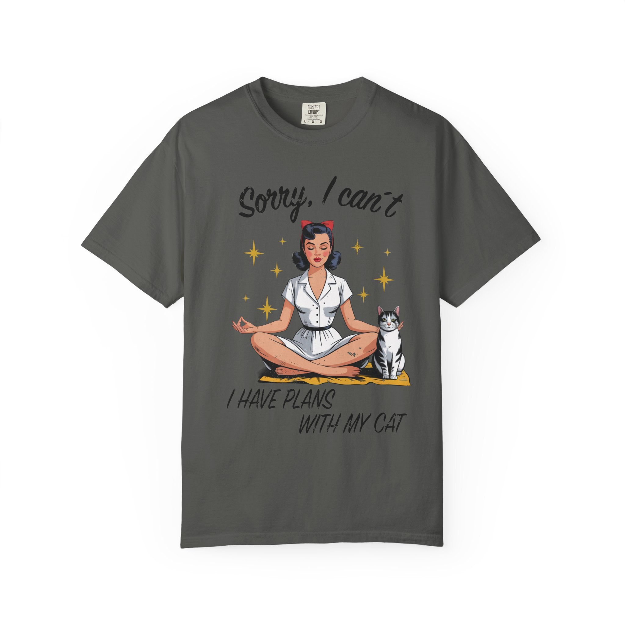 Funny Retro Pinup Cat T-Shirt - "Sorry, I Can’t, I Have Plans With My Cat" Vintage Graphic Tee