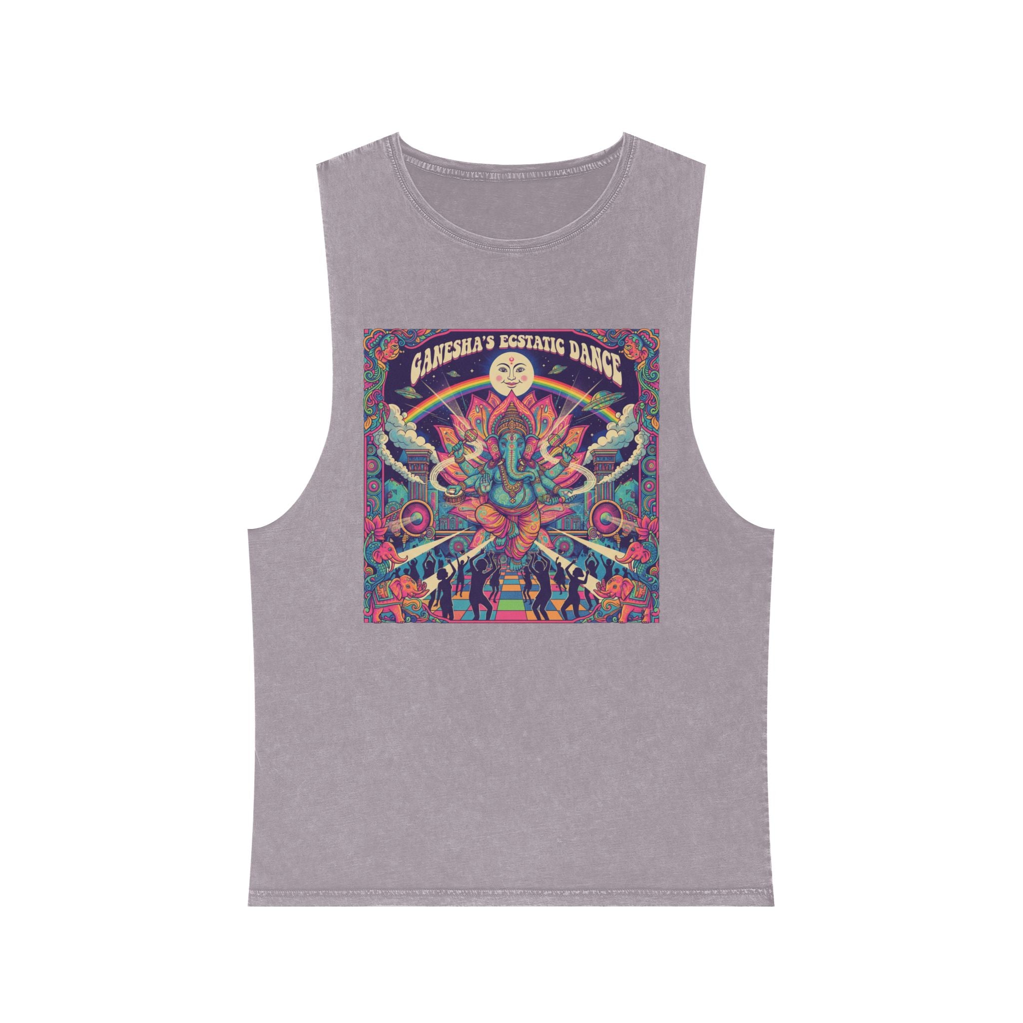 Ganesha’s Ecstatic Dance Stonewashed Tank Top – Psychedelic Festival Rave Graphic Tee