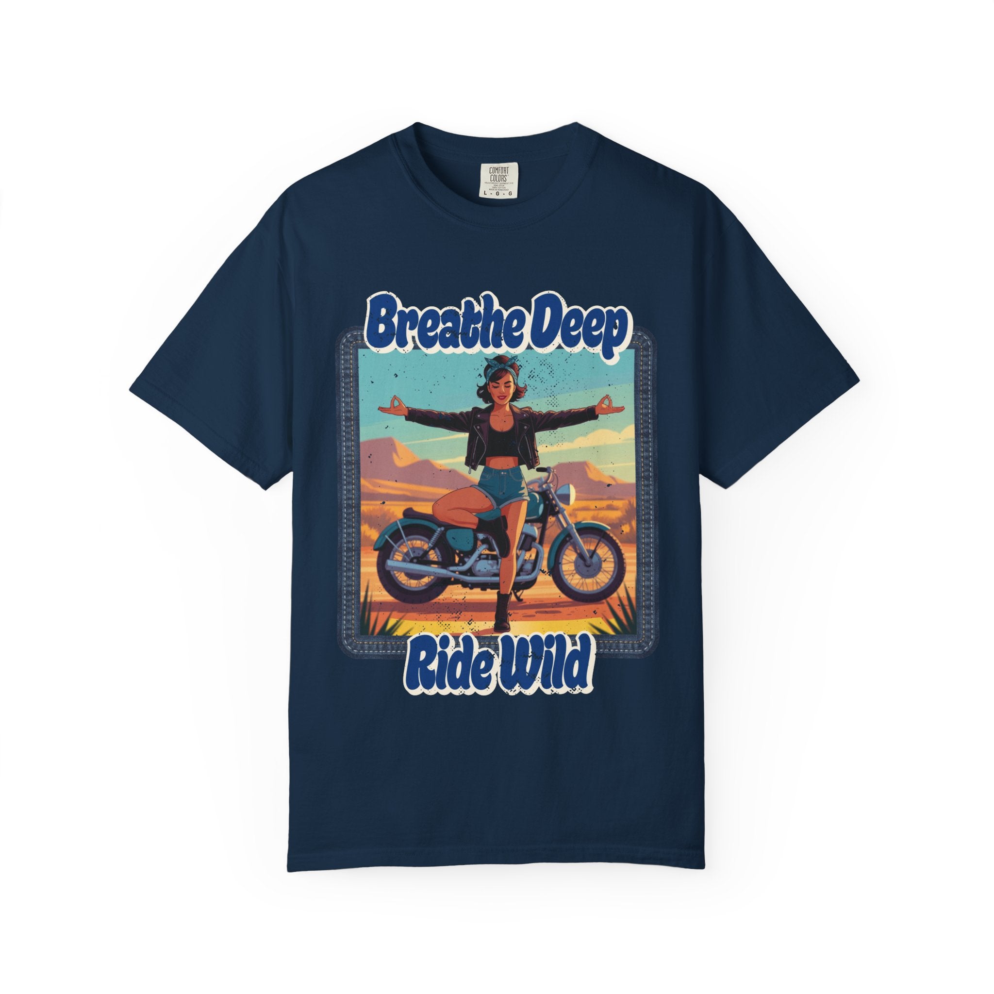 Breathe Deep Ride Wild T-Shirt – Vintage 1950s Biker Girl Yoga Graphic Tee