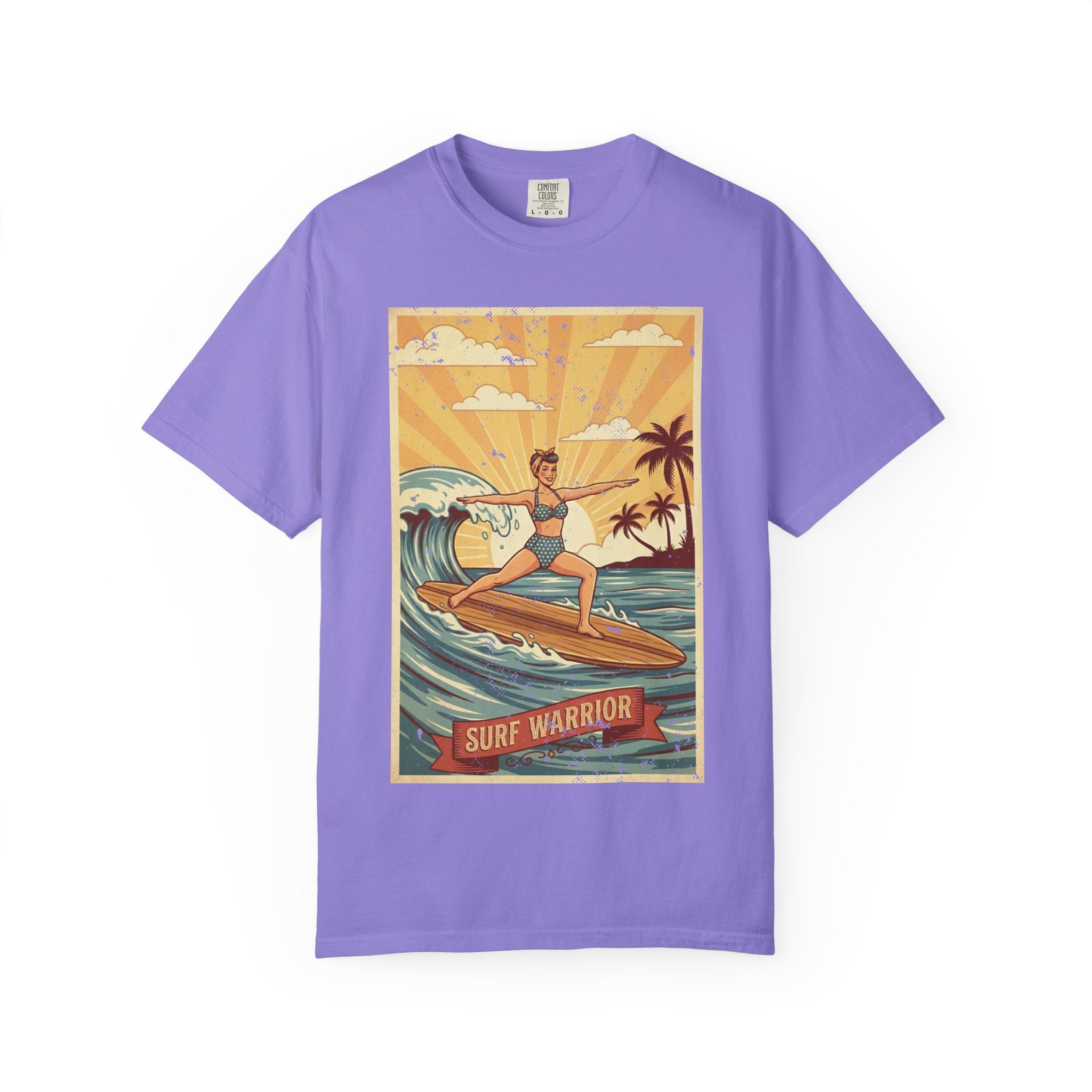 Surf Warrior Vintage T-Shirt – Retro Beach Yoga Warrior Pose Graphic Tee