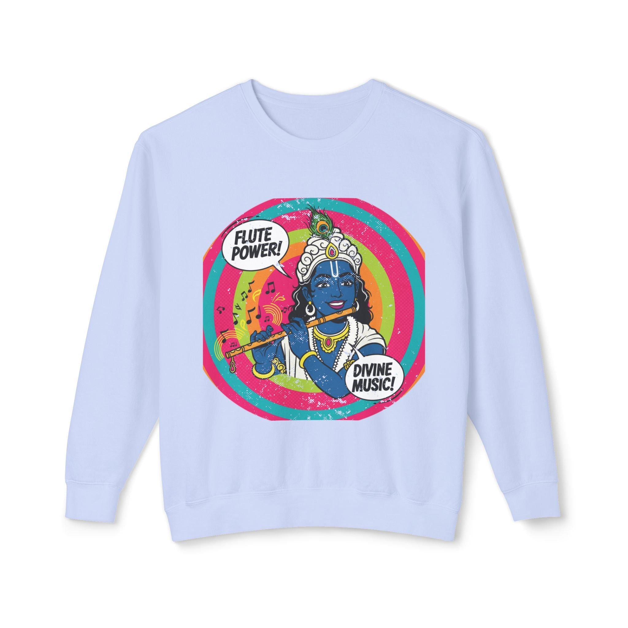 Flute Power Krishna Pop Art Sweatshirt – Retro Divine Music Psychedelic Pullover