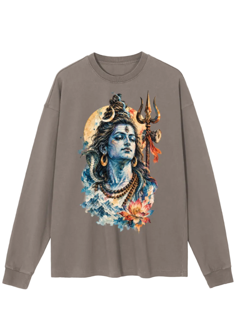 Lord Shiva Watercolor Tattoo Long Sleeve T-Shirt