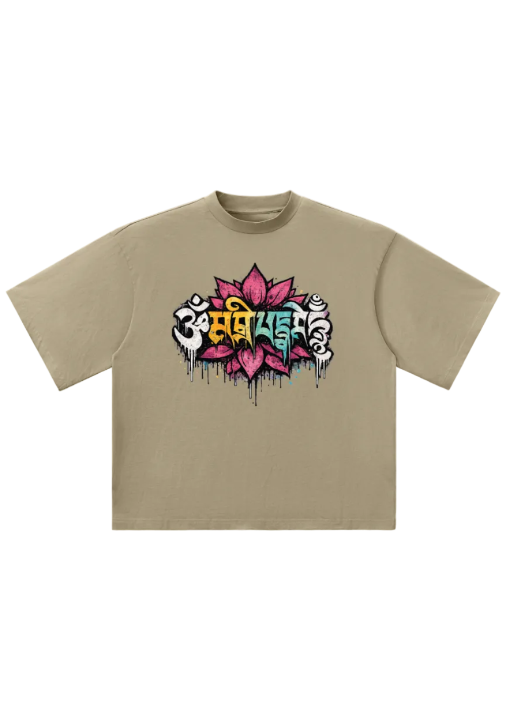 Om Mani Padme Hum Graffiti Oversized Drop Shoulder T-Shirt