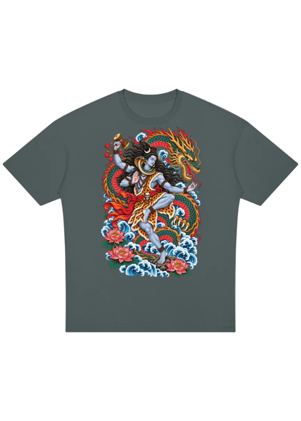 Lord Shiva Dragon Irezumi Oversized Drop Shoulder T-Shirt