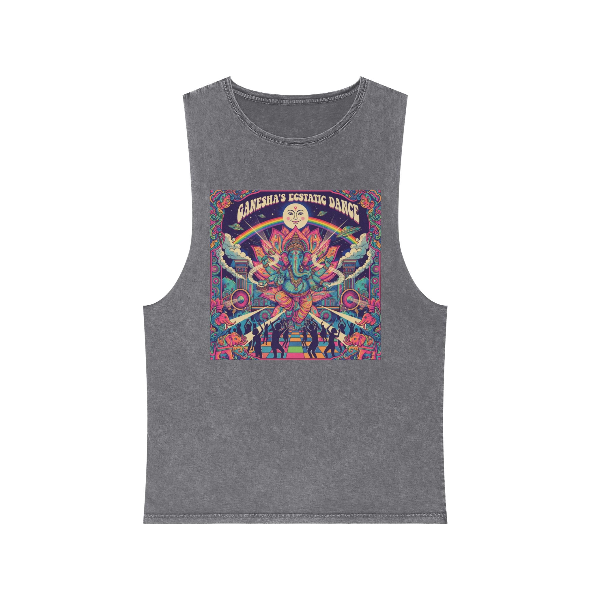Ganesha’s Ecstatic Dance Stonewashed Tank Top – Psychedelic Festival Rave Graphic Tee