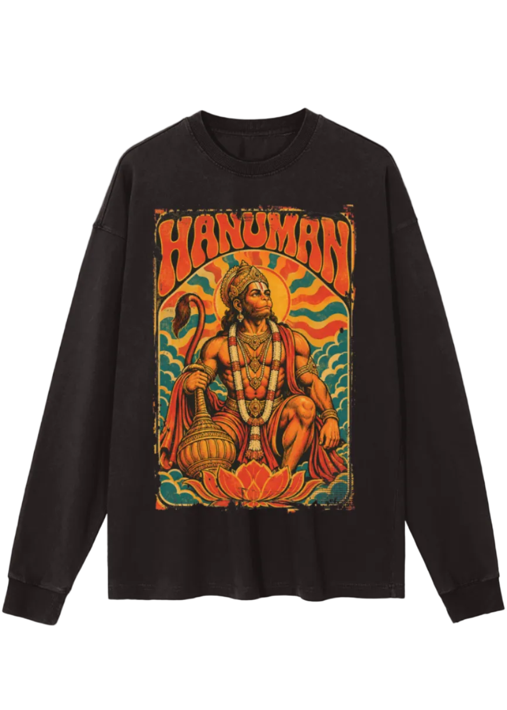 70s Groovy Hanuman Vintage Washed Long Sleeve T-Shirt