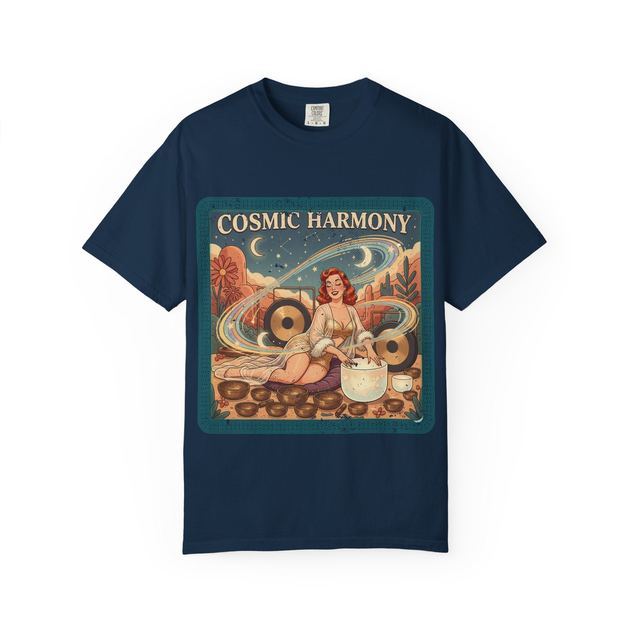 Cosmic Harmony Vintage T-Shirt – Retro Sound Healing Crystal Bowl Graphic Tee
