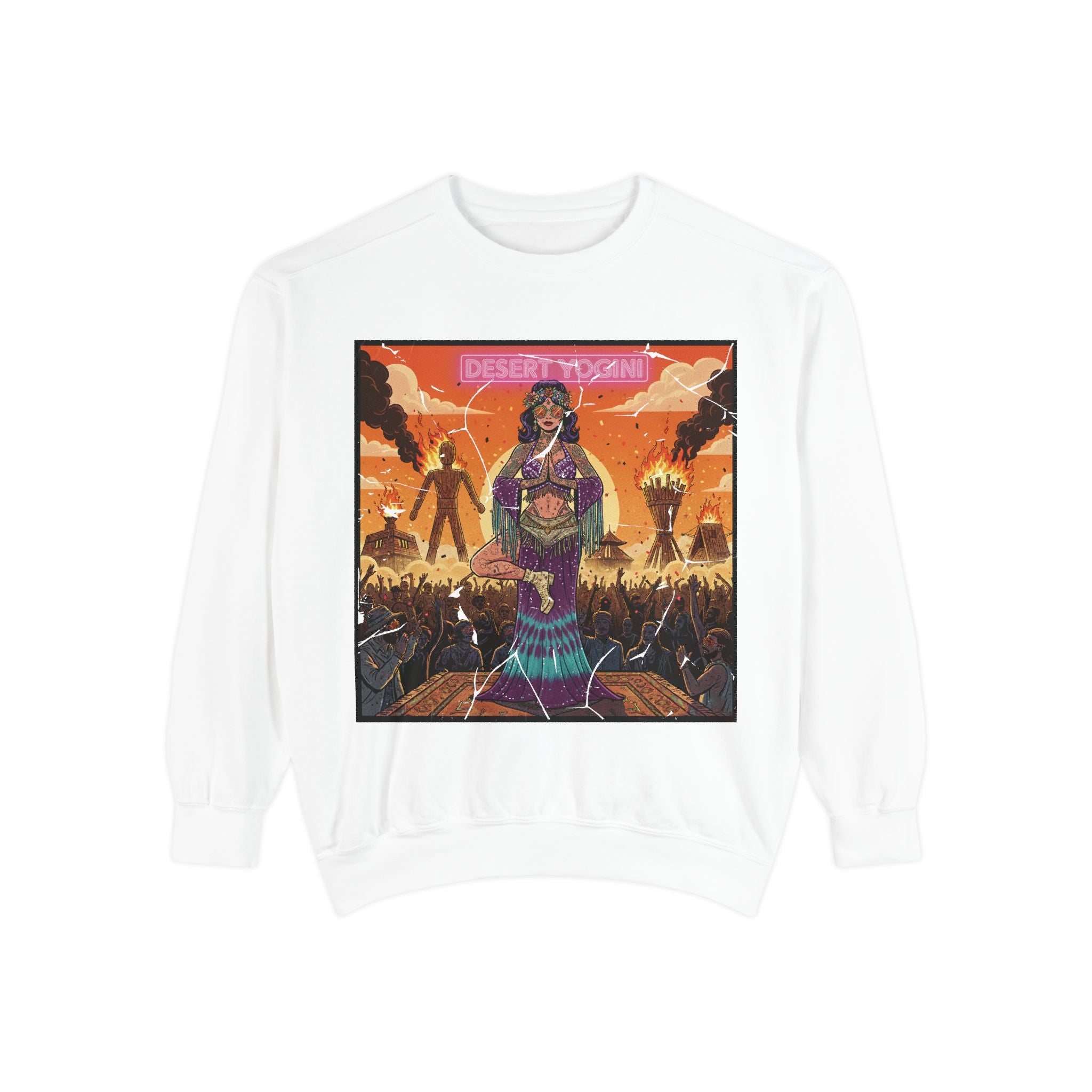 Desert Yogini Retro Sweatshirt – Vintage Festival Style Yoga Pullover – Boho Comic Art Graphic Tee