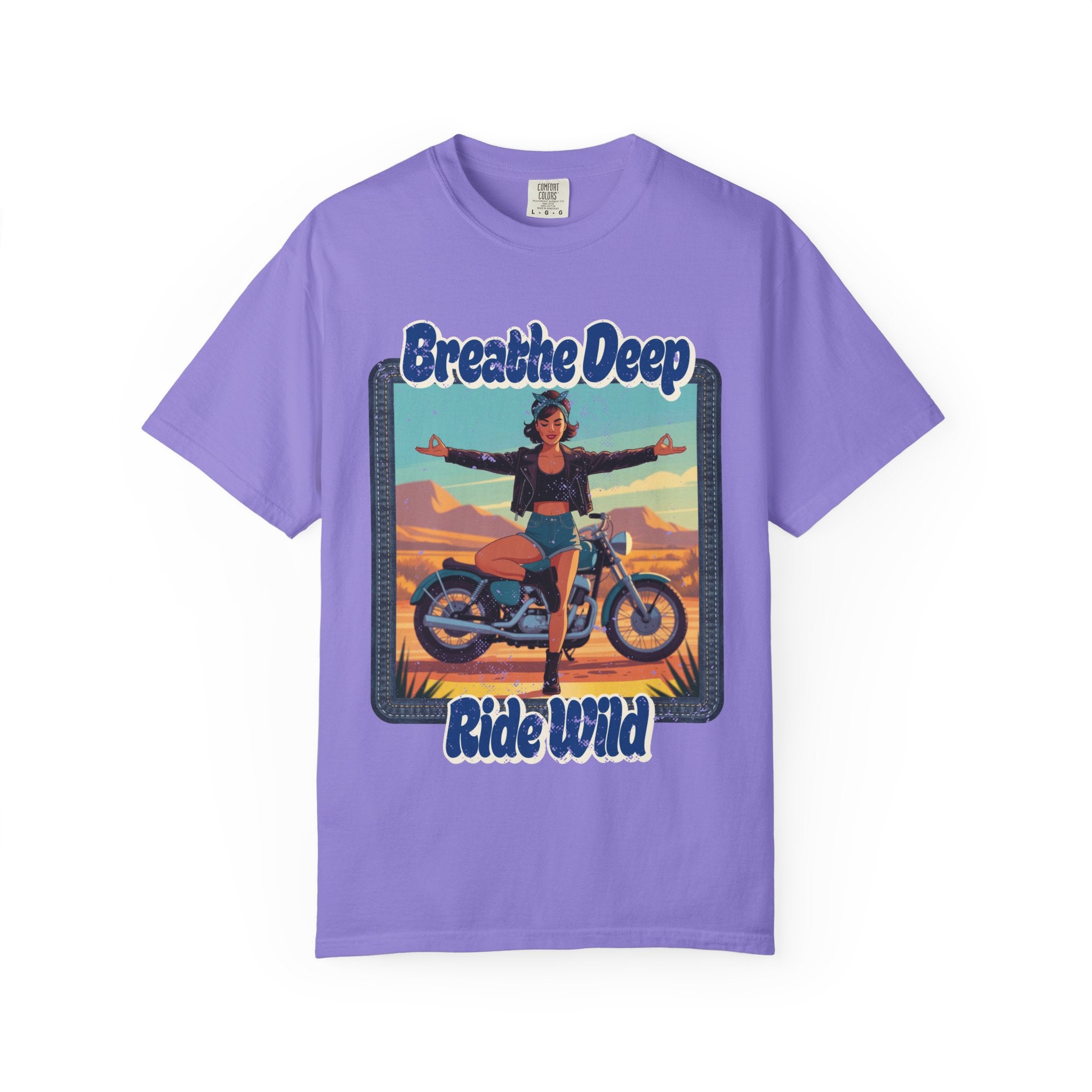 Breathe Deep Ride Wild T-Shirt – Vintage 1950s Biker Girl Yoga Graphic Tee