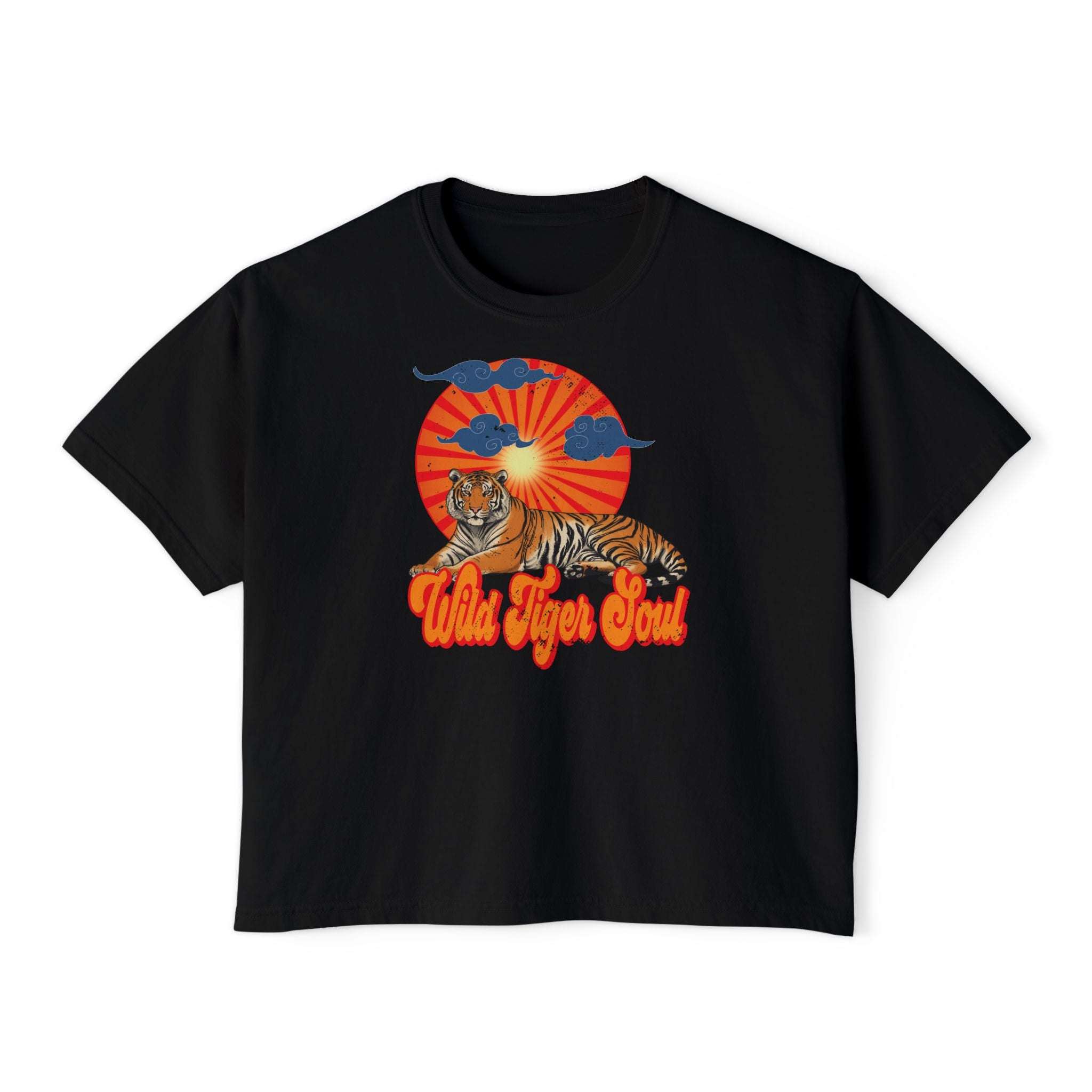 Wild Tiger Soul Retro T-Shirt – Vintage Sunburst Boho Oversized Graphic Tee