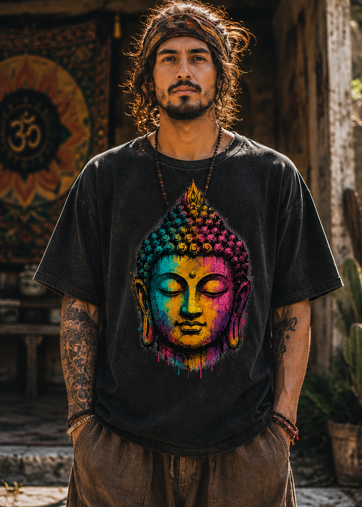 Awakened One Buddha Graffiti Reverse Dyed Boxy T-Shirt