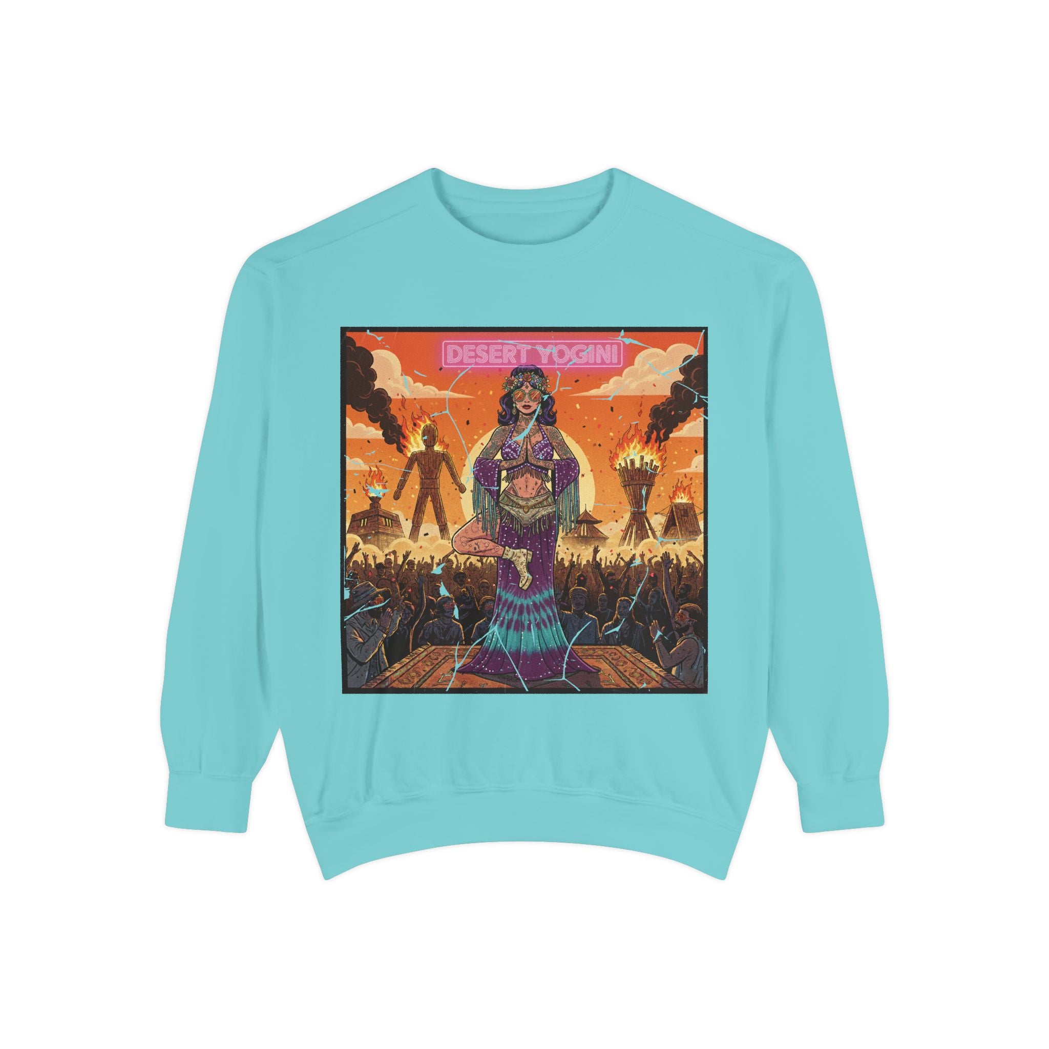 Desert Yogini Retro Sweatshirt – Vintage Festival Style Yoga Pullover – Boho Comic Art Graphic Tee