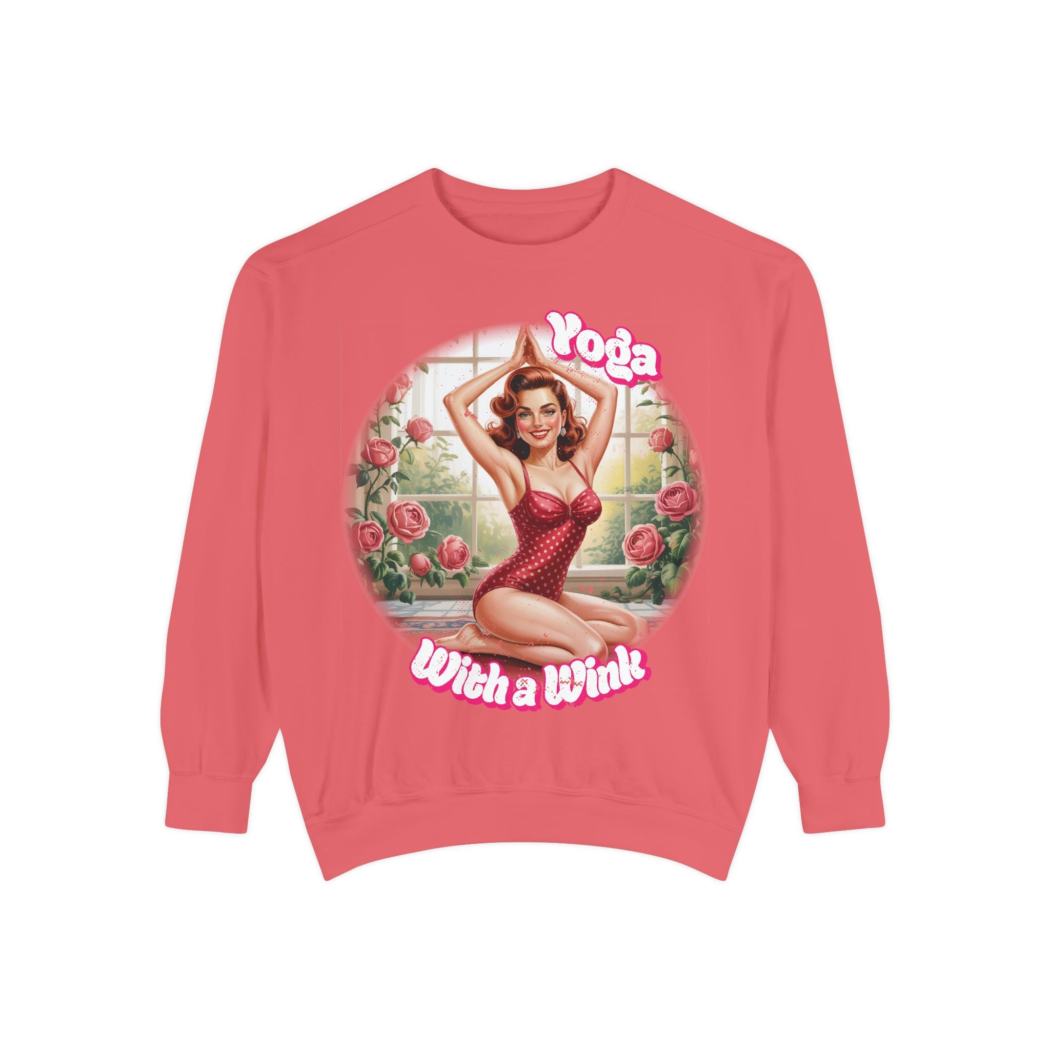 Retro Pin-Up Yoga Crewneck for Vintage Style & Spiritual Vibes