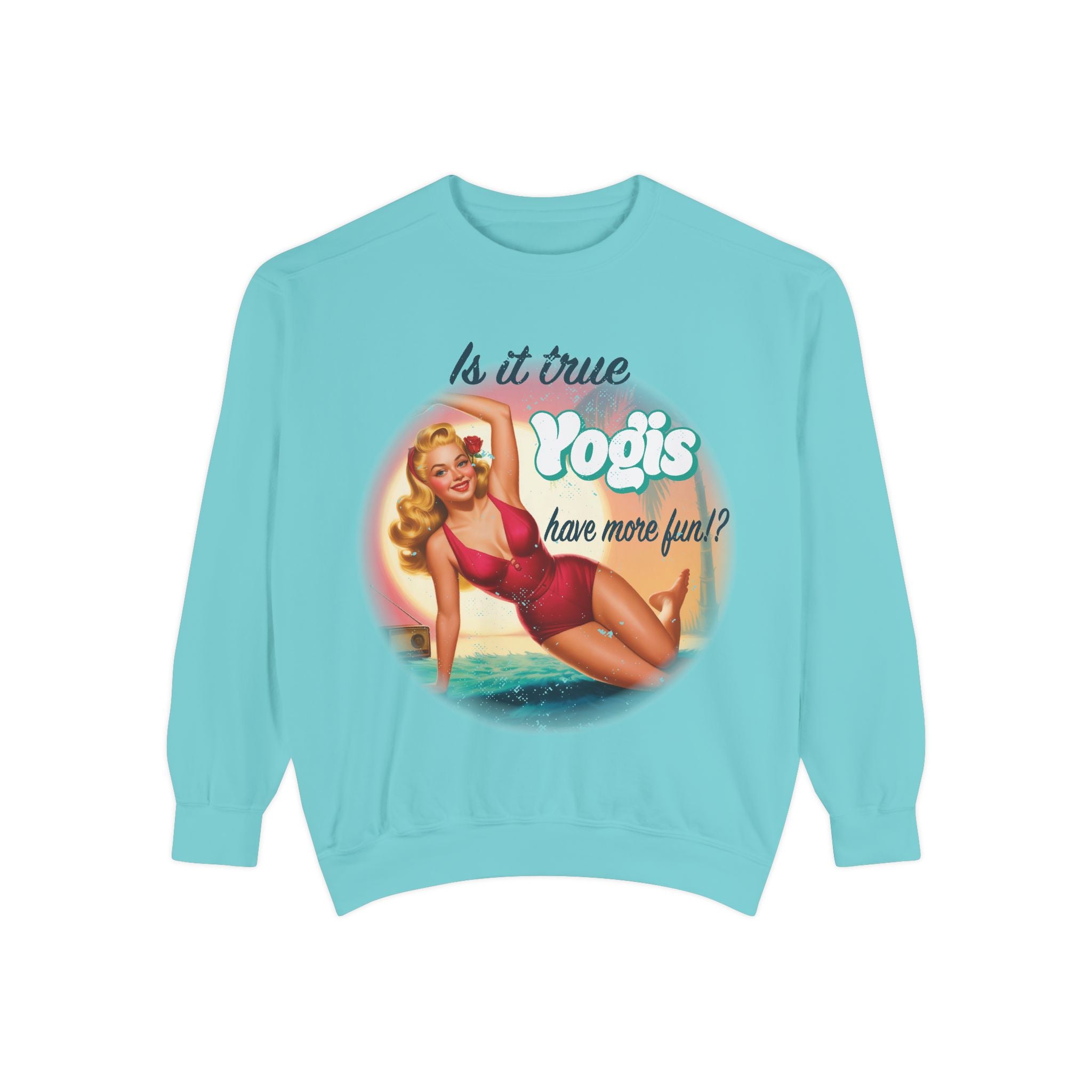 "Yogis Have More Fun" Vintage Pin-Up Sweatshirt – Retro Beach Aesthetic Pullover