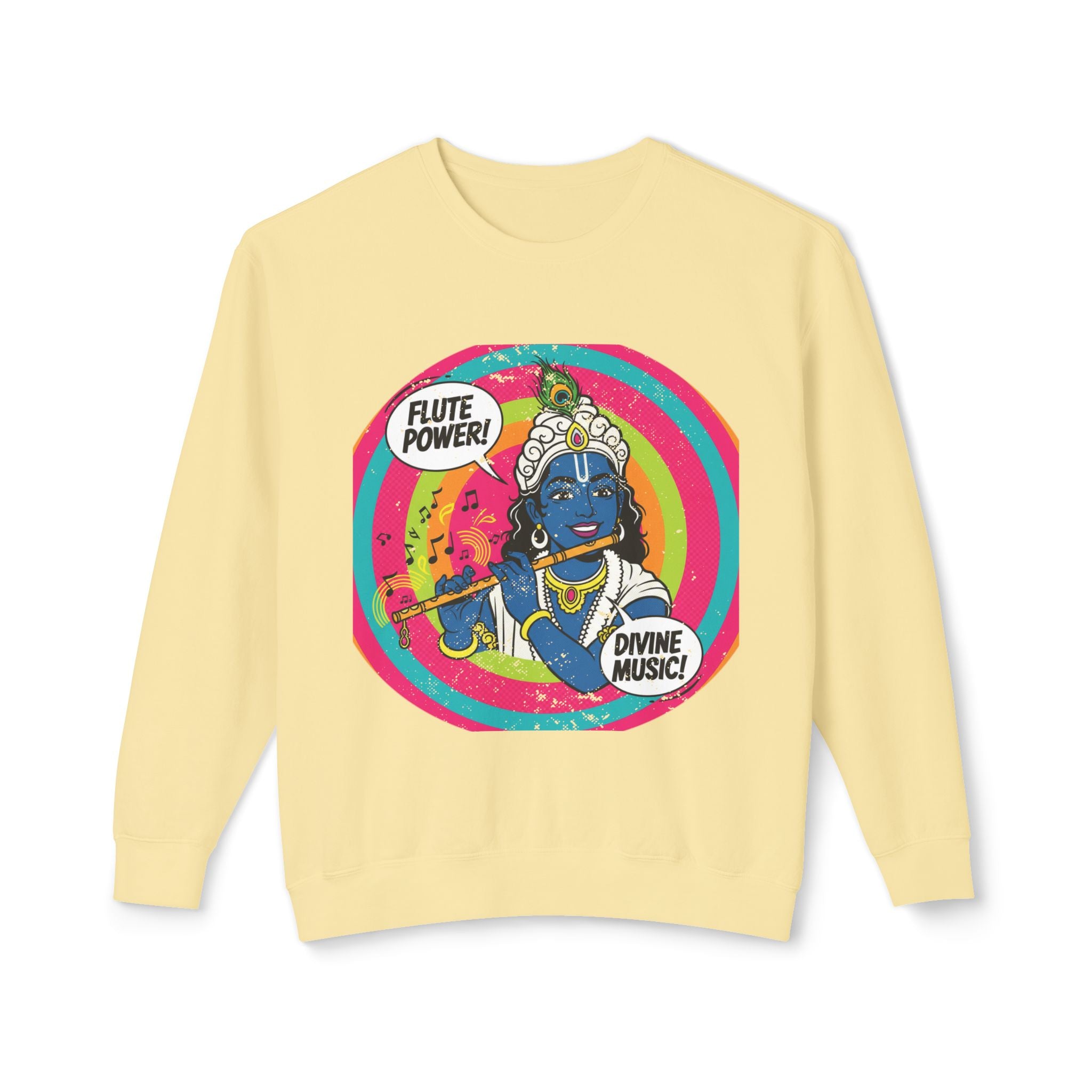 Flute Power Krishna Pop Art Sweatshirt – Retro Divine Music Psychedelic Pullover