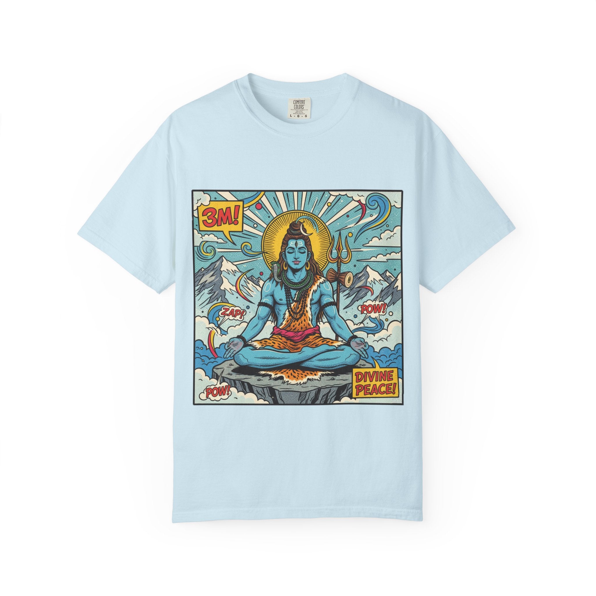 Divine Peace Shiva Pop Art T-Shirt – Retro Comic Meditating Deity Graphic Tee