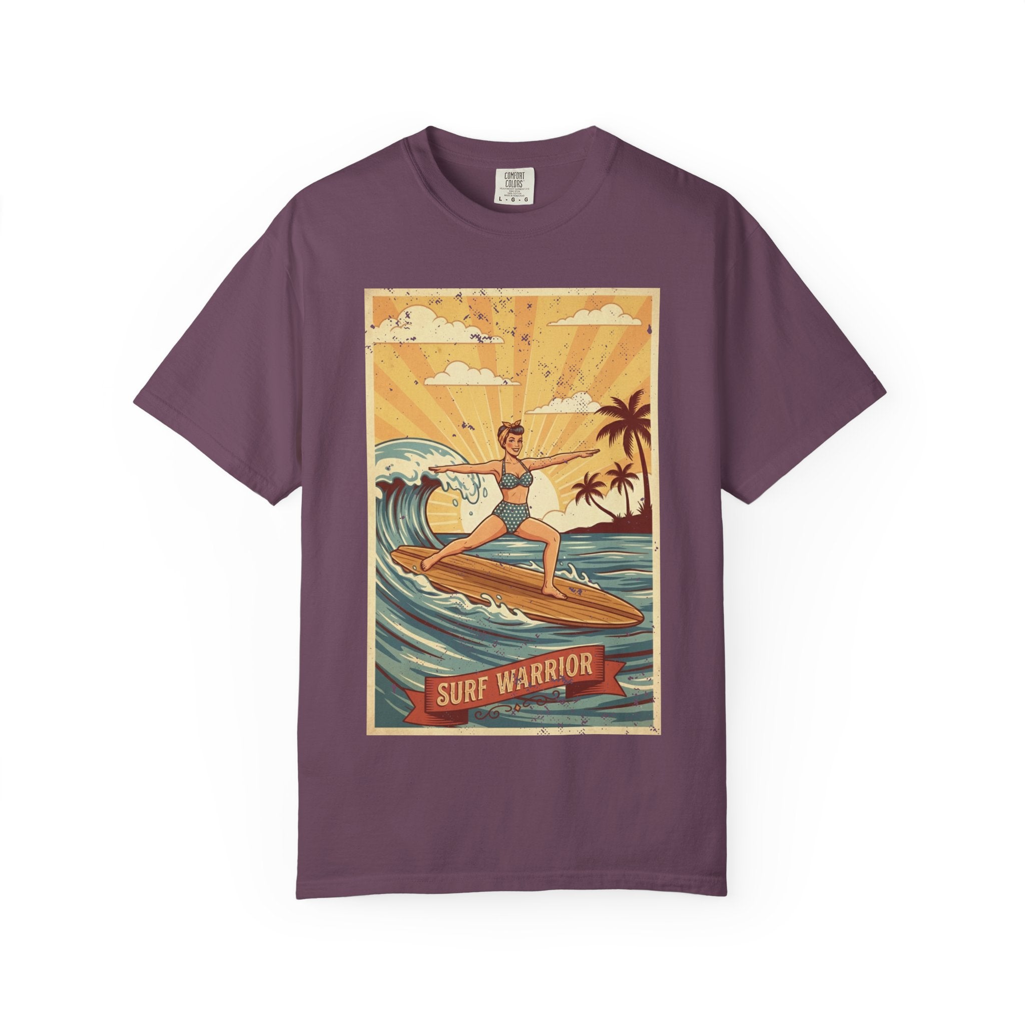 Surf Warrior Vintage T-Shirt – Retro Beach Yoga Warrior Pose Graphic Tee