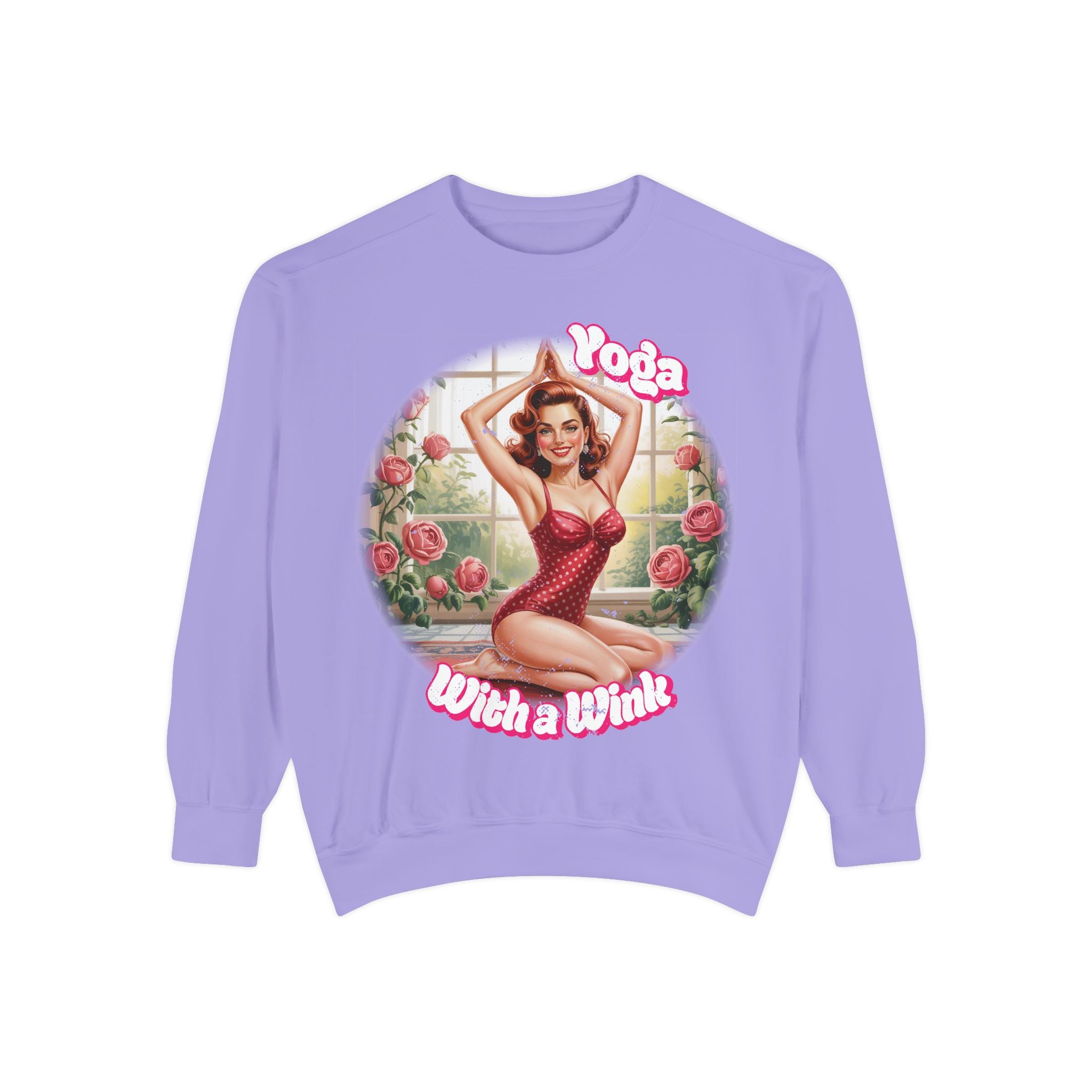 Retro Pin-Up Yoga Crewneck for Vintage Style & Spiritual Vibes