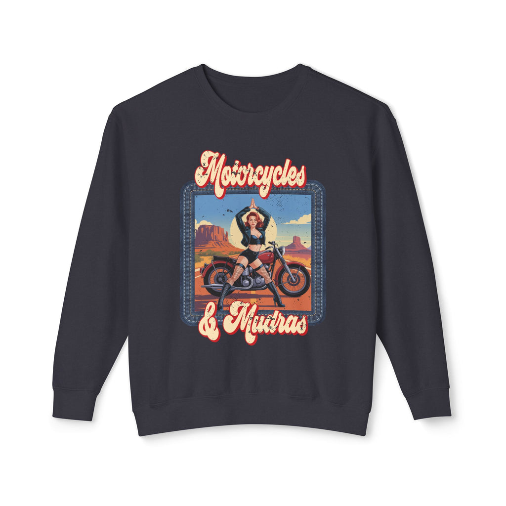 Motorcycles & Mudras Retro Sweatshirt – Vintage Biker Girl Yoga Graphic Pullover