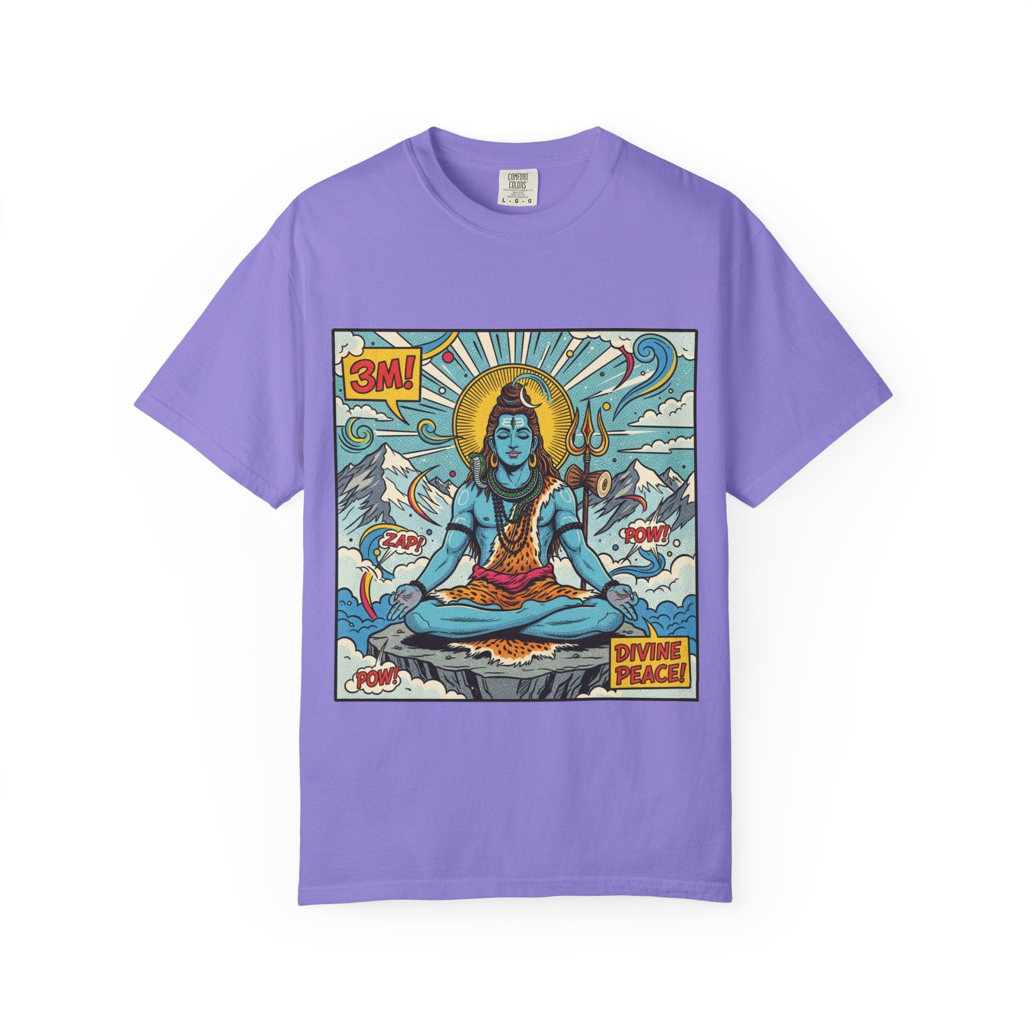 Divine Peace Shiva Pop Art T-Shirt – Retro Comic Meditating Deity Graphic Tee