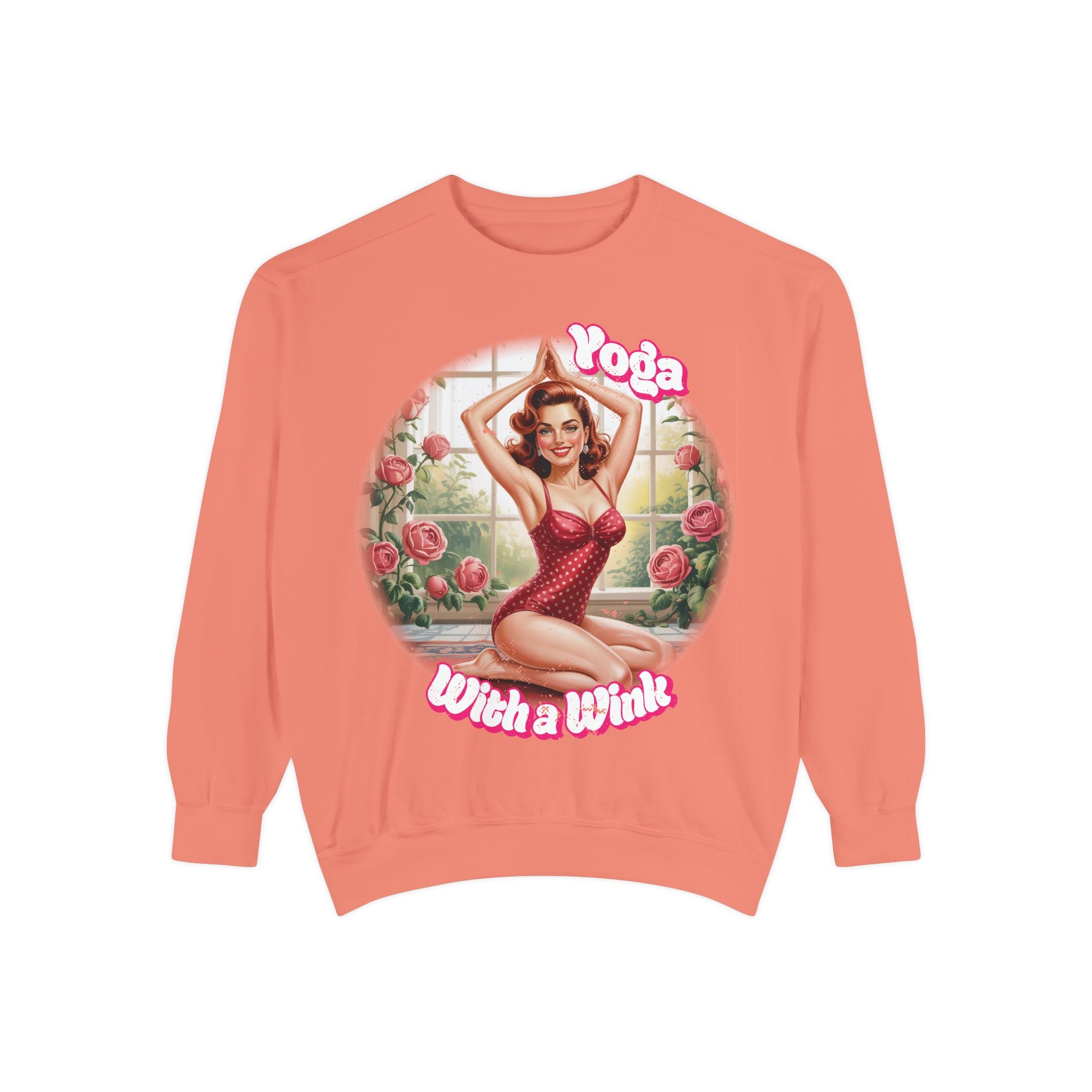 Retro Pin-Up Yoga Crewneck for Vintage Style & Spiritual Vibes