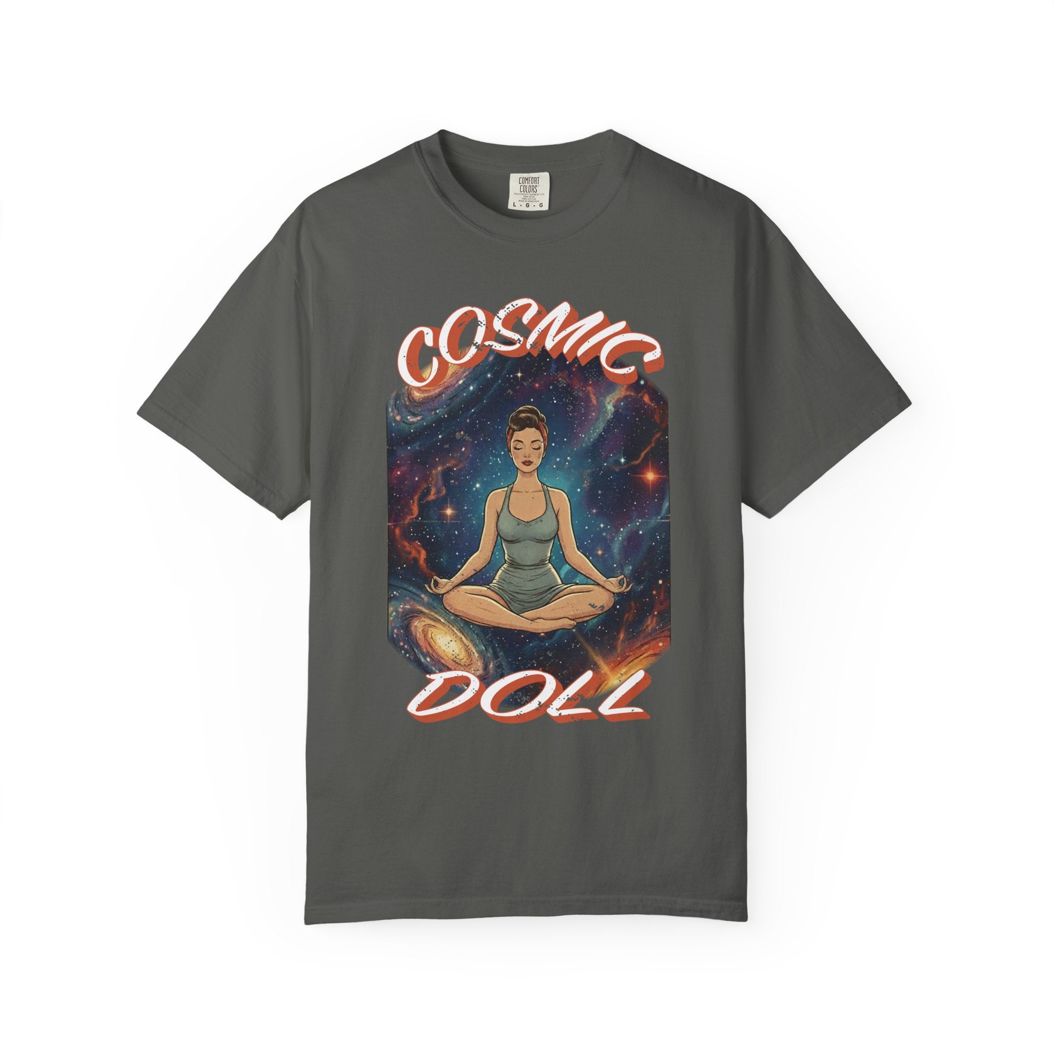 Cosmic Doll Retro Graphic T-Shirt – Vintage Galaxy Meditation Zen Tee