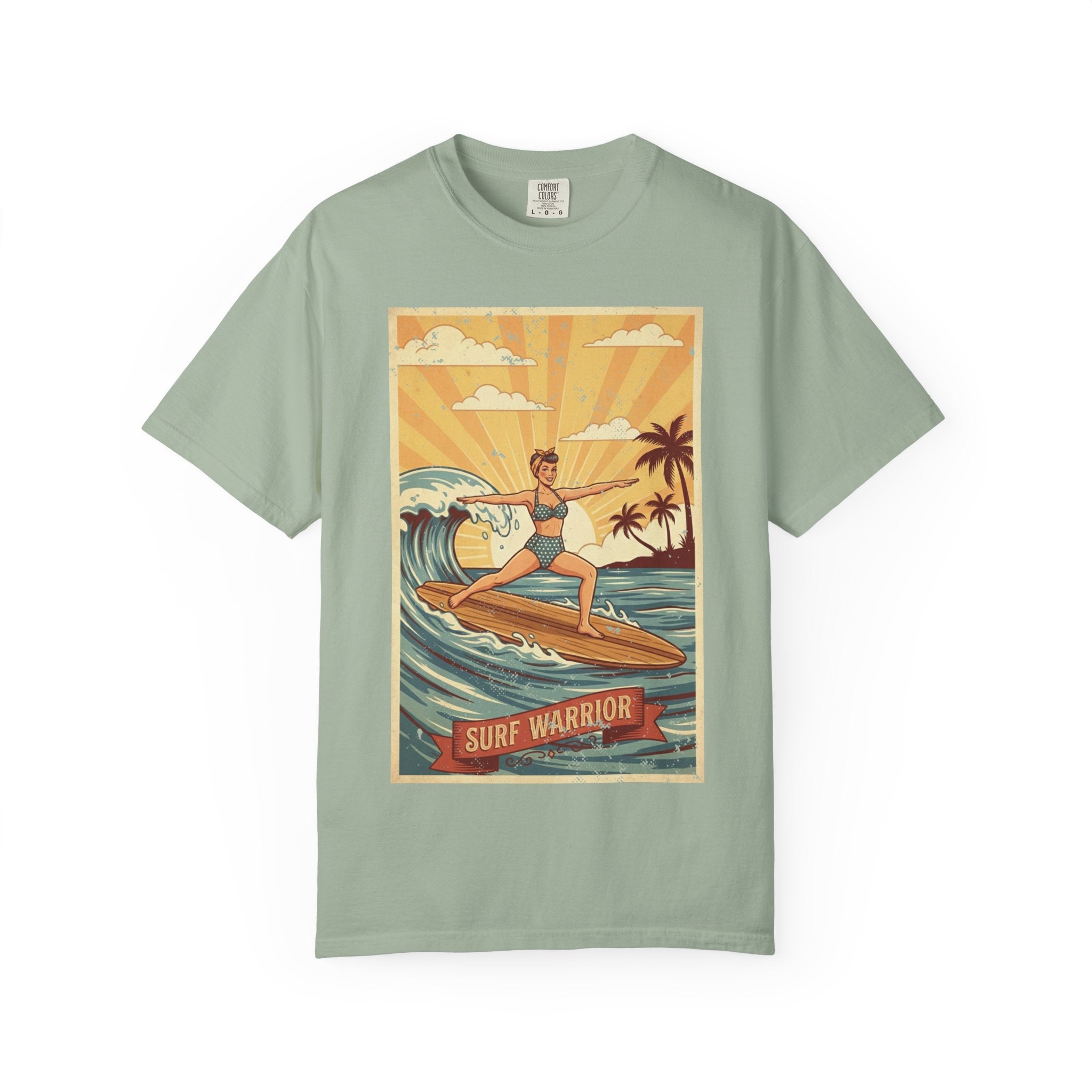 Surf Warrior Vintage T-Shirt – Retro Beach Yoga Warrior Pose Graphic Tee