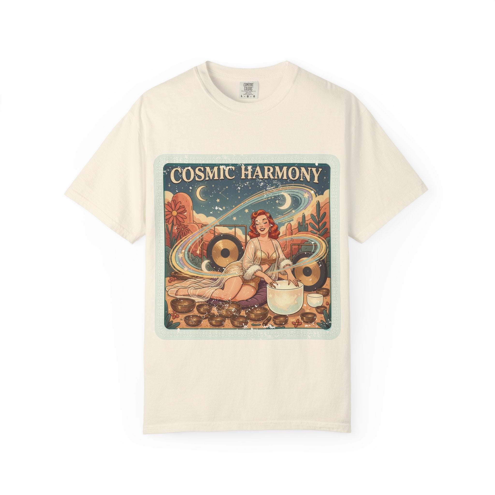 Cosmic Harmony Vintage T-Shirt – Retro Sound Healing Crystal Bowl Graphic Tee