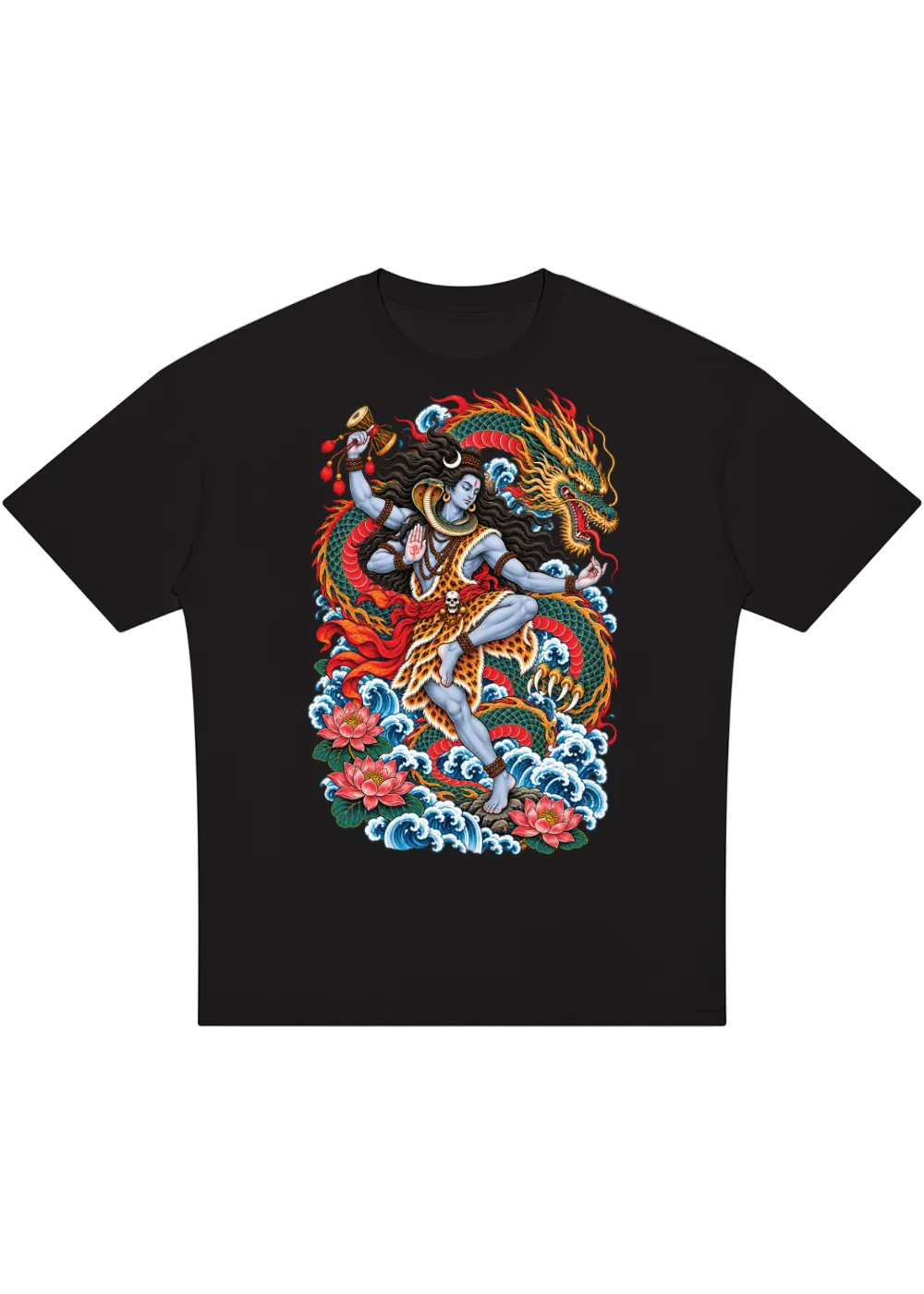 Lord Shiva Dragon Irezumi Oversized Drop Shoulder T-Shirt