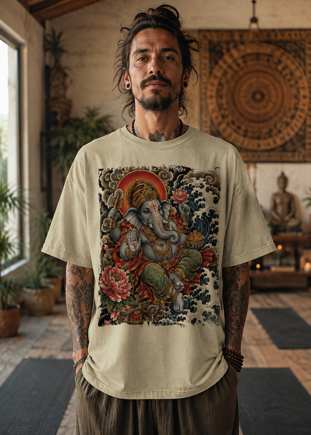 Japanese Tattoo Lord Ganesha Vintage Wash Boxy T-Shirt