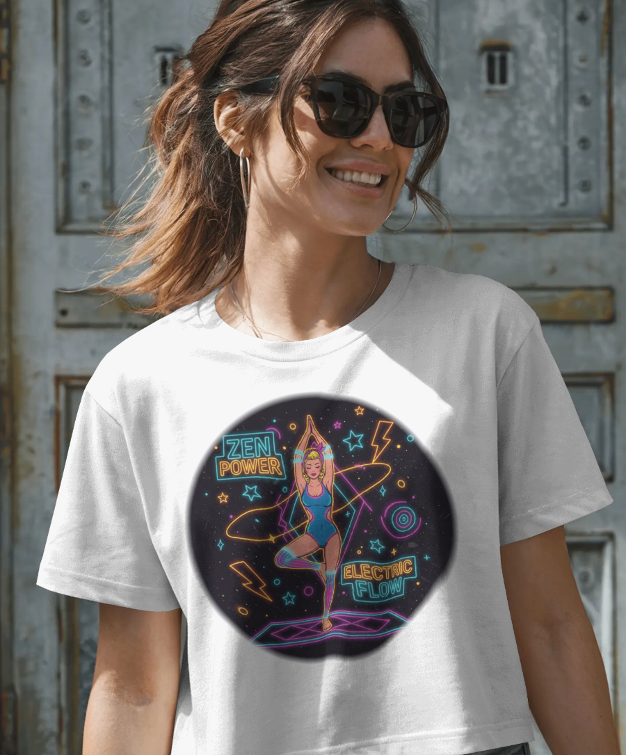 Zen Power Electric Flow T-Shirt – Retro Neon Graphic Yoga Tee