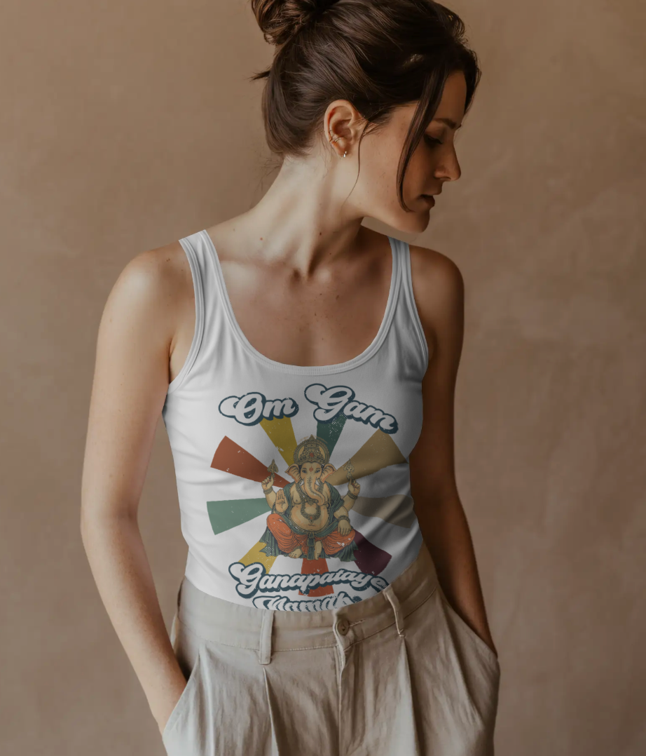 Lord Ganesha Retro Tank Top – Om Gam Ganapataye Namaha Mantra Shirt