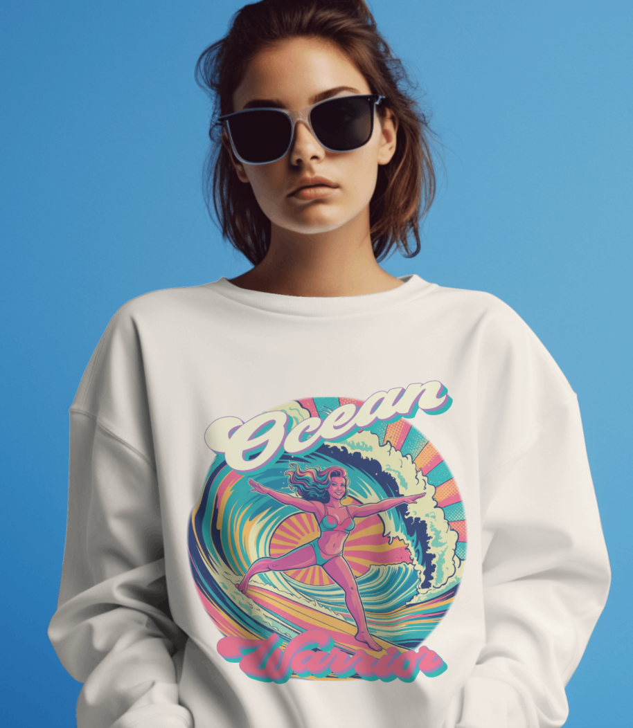 Ocean Warrior Retro Sweatshirt – Vaporwave Surf Aesthetic Graphic Pullover