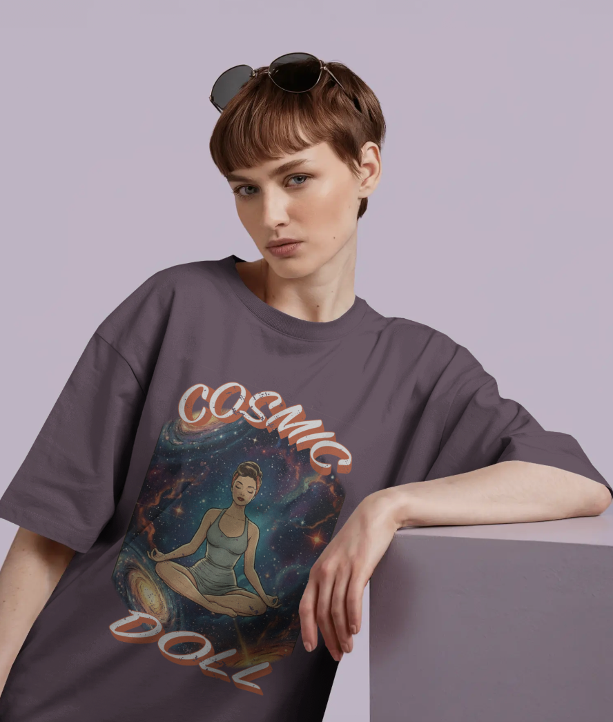 Cosmic Doll Retro Graphic T-Shirt – Vintage Galaxy Meditation Zen Tee